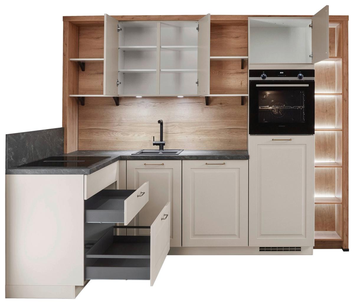 Eckküche Springfield - Sandfarben/Grasgrün, ROMANTIK / LANDHAUS, Holzwerkstoff (165/270cm) - Vertico