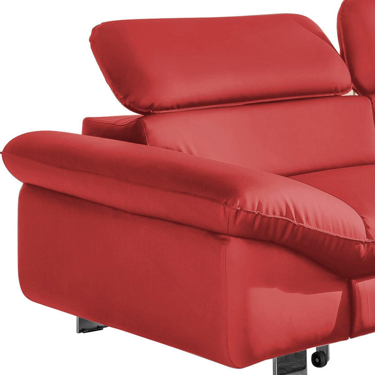 Ecksofa Mit Schlaffunktion Driver Rot Lederlook - Chromfarben/Rot, MODERN, Textil (266/214cm) - MID.YOU