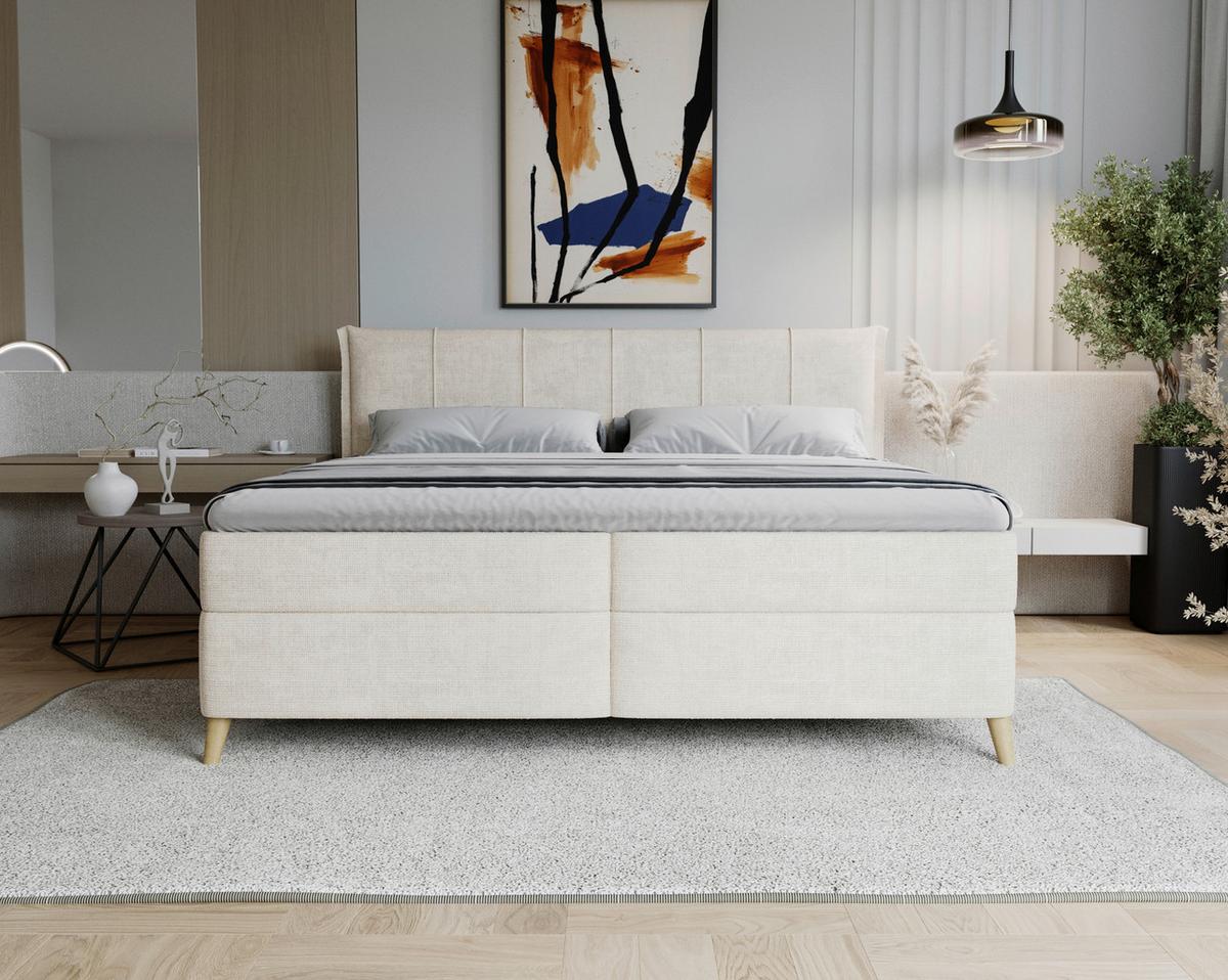 Americká posteľ VELORIA 180x200, béžová - prírodná farba/béžová, Konventionell, drevo/textil (180/200cm) - Mömax
