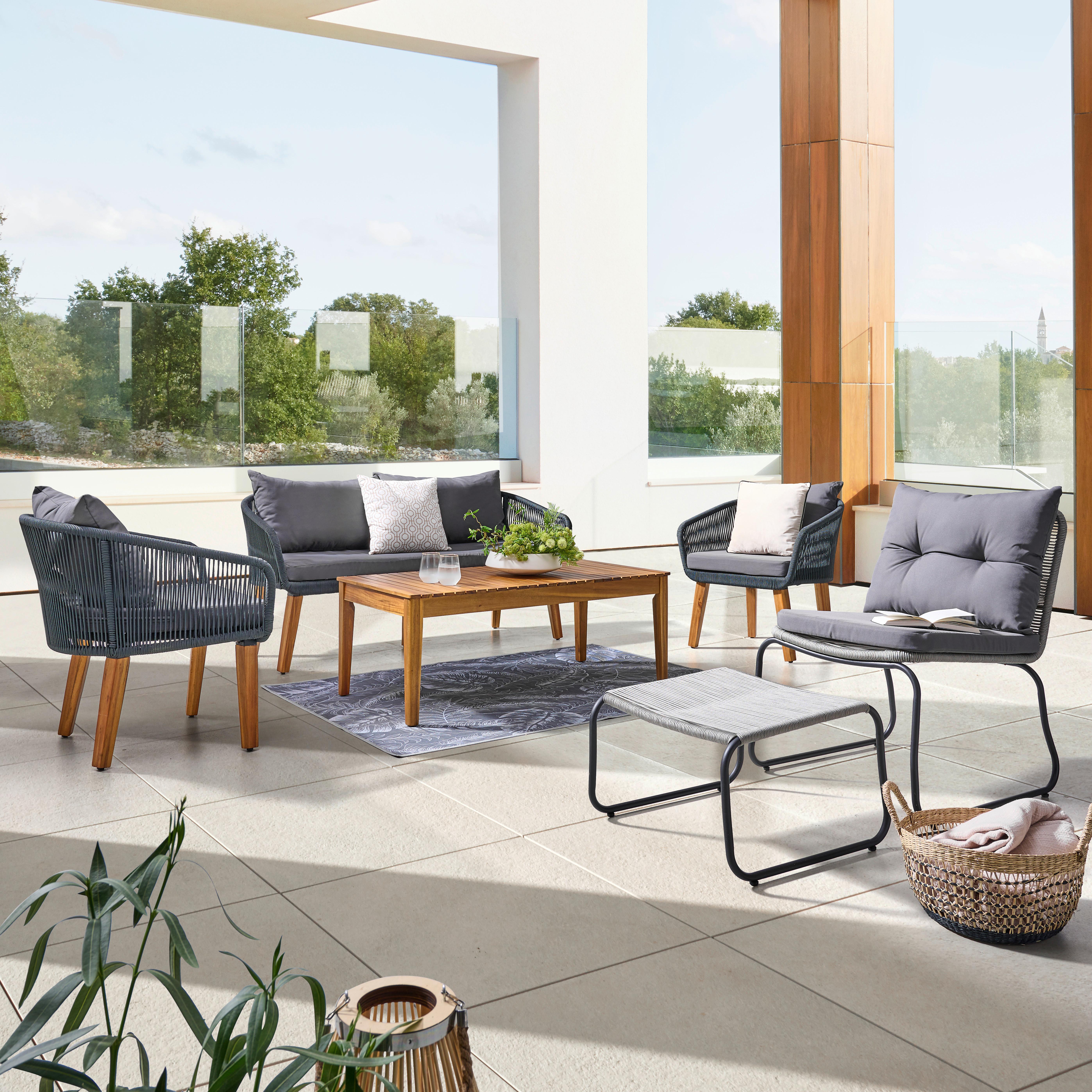 Lounge Garnitúra Trendy - akácia színű/sötétszürke, modern, fa/fém (160/75/70cm) - Beldano