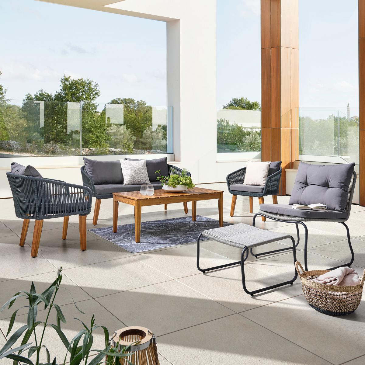 Loungegarnitur Trendy Aus Holz/Metall mit Kissen - Dunkelgrau/Anthrazit, MODERN, Holz/Metall (160/75/70cm) - Beldano