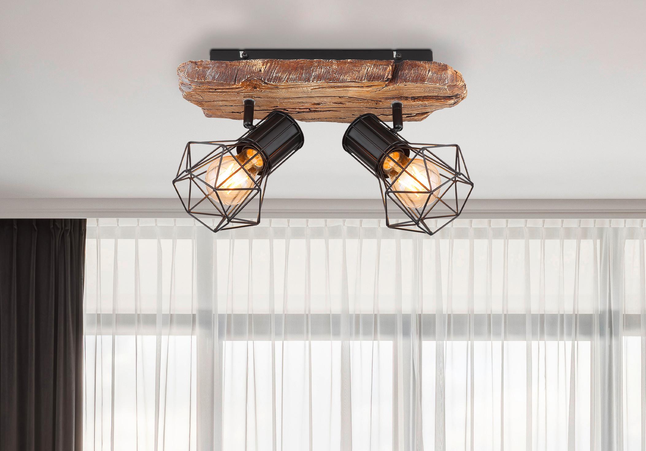 Strahler 2-flammig Verstellbar L: 38,5 Cm - Schwarz/Naturfarben, KONVENTIONELL, Kunststoff/Metall (38,5/12/23cm) - Globo