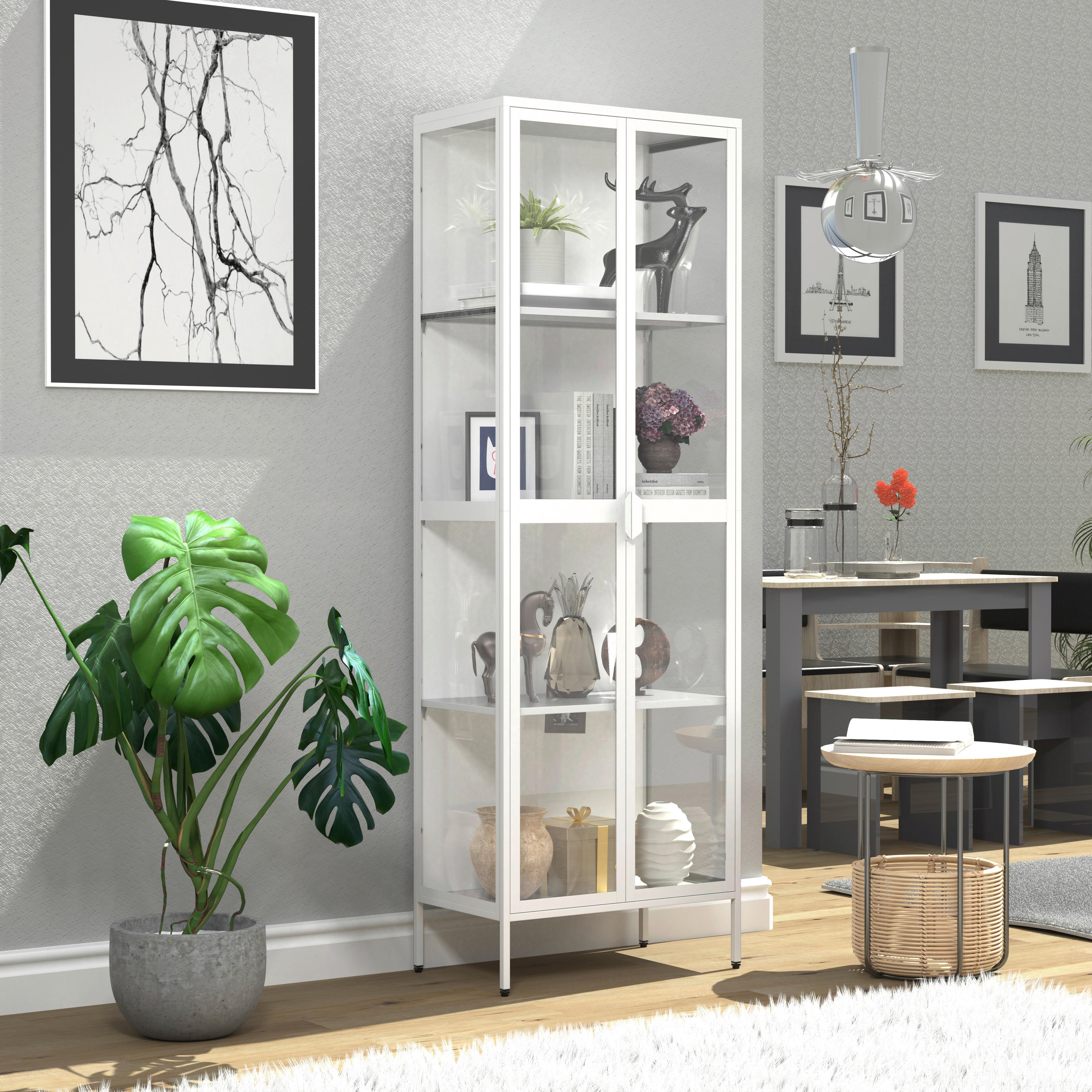 Vitrine Floka Weiß B: 60 cm - Transparent/Weiß, Design, Glas/Metall (60/180/35cm) - MID.YOU