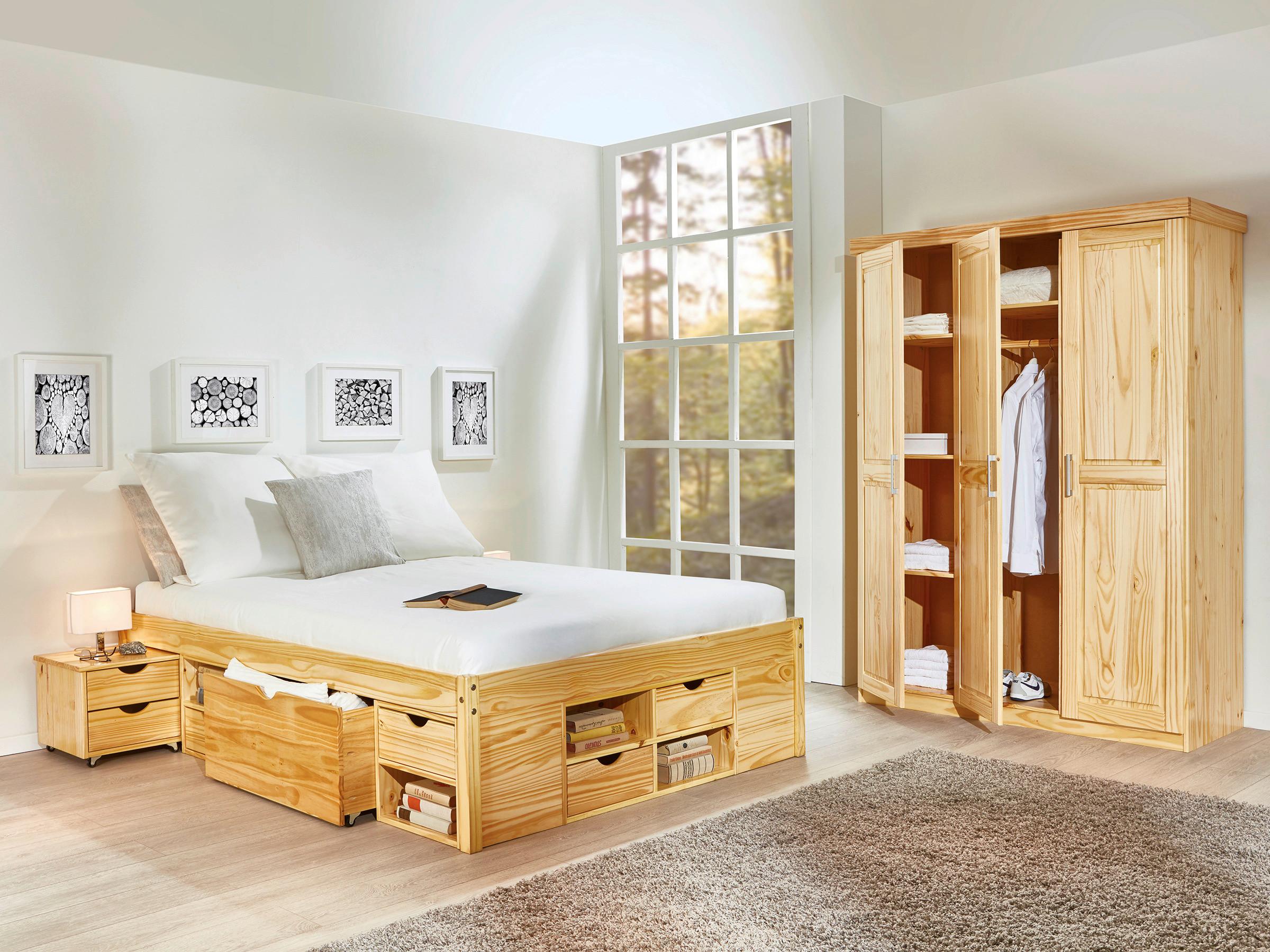 Stauraumbett Echtholz Massiv 140x200 Claas Kiefer Natur - Naturfarben, Basics, Holz (140/200cm) - MID.YOU