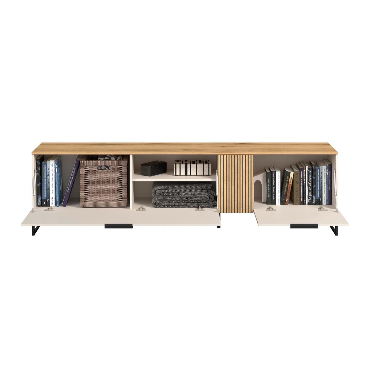 Stapelprogramm King Eichefarben/Kaschmir B:310,2cm - Kaschmir/Eichefarben, MODERN, Glas/Holzwerkstoff (310,2/200/40cm)