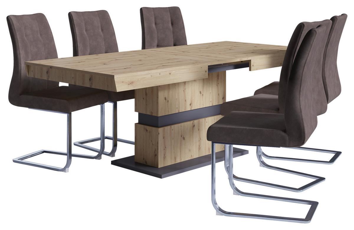Schwingstuhl-Set Marlen XXL Braun/Silberfarben B: 47 cm - Silberfarben/Braun, LIFESTYLE, Textil/Metall (47/96/62cm) - MID.YOU