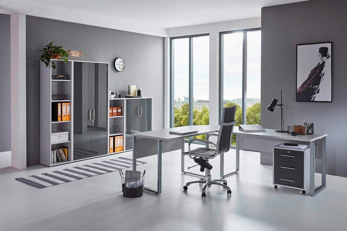 Büro Office Edition Grau/anthrazit Hochglanz - Anthrazit Hochglanz/Grau, MODERN, Holzwerkstoff - MID.YOU