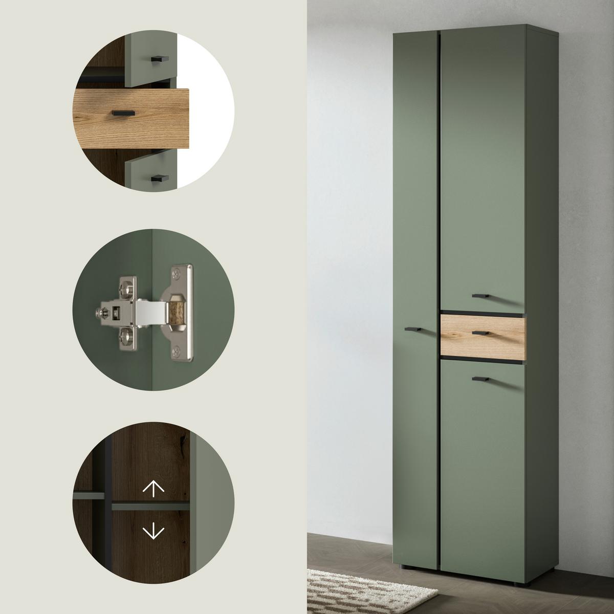 Hochschrank Aqua Grün/Eichefarben B: 51cm - Eichefarben/Schwarz, Trend, Holzwerkstoff (51/191/30cm) - MID.YOU