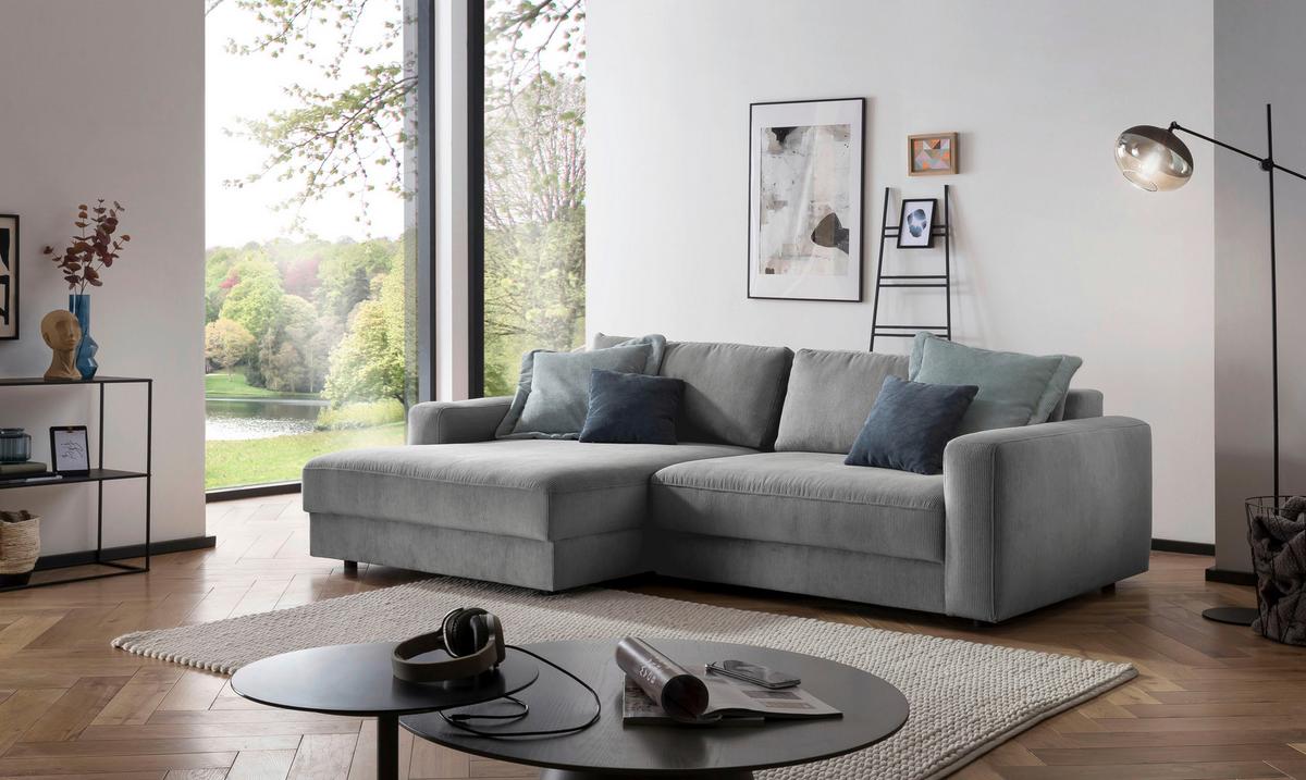 Ecksofa Bourbon - Schwarz/Grau, MODERN, Textil (176/250cm) - Trendmanufaktur