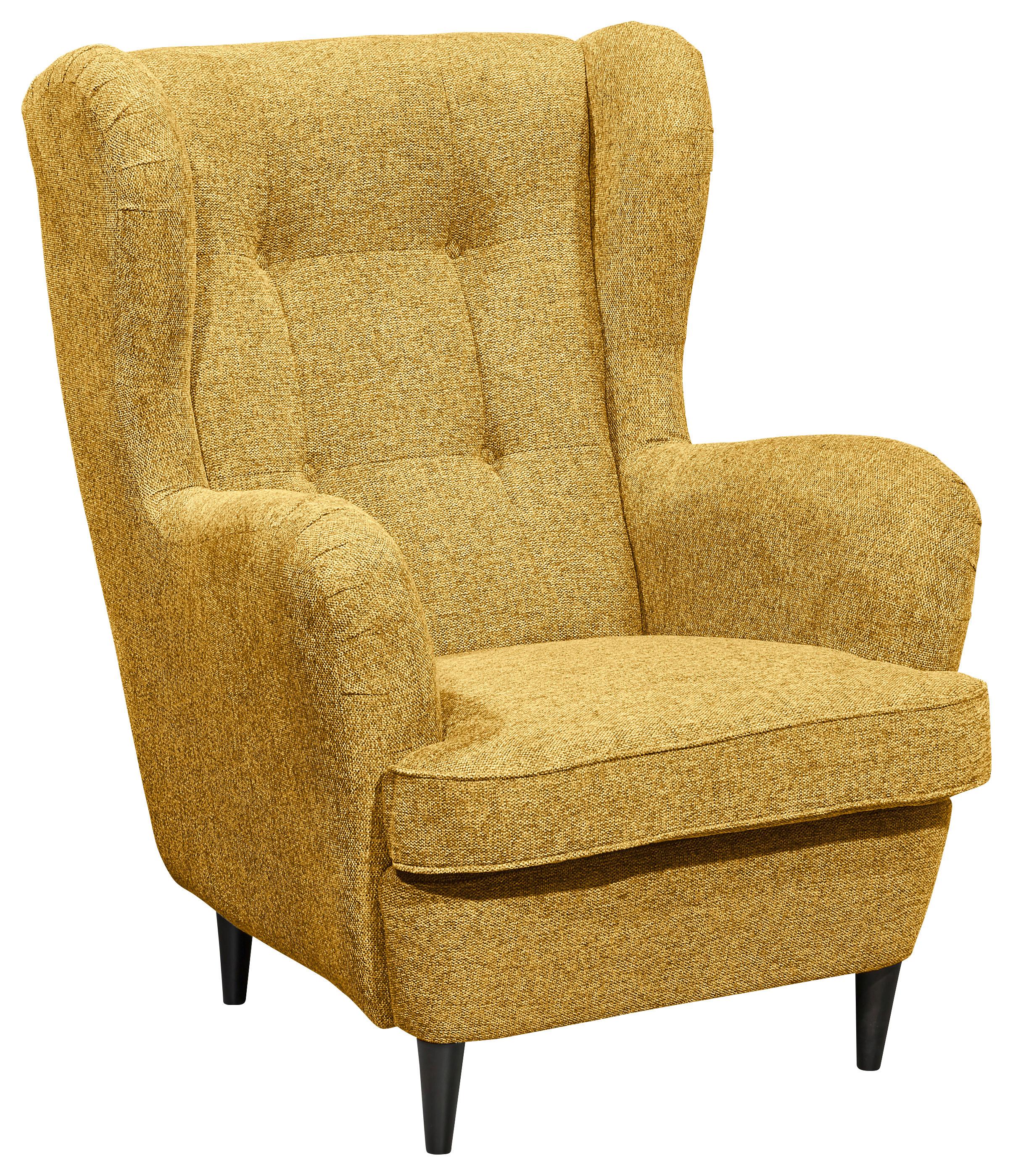 Ohrensessel Oskar Webstoff Safran - Gelb/Schwarz, Basics, Holzwerkstoff/Textil (78/102/98cm) - MID.YOU