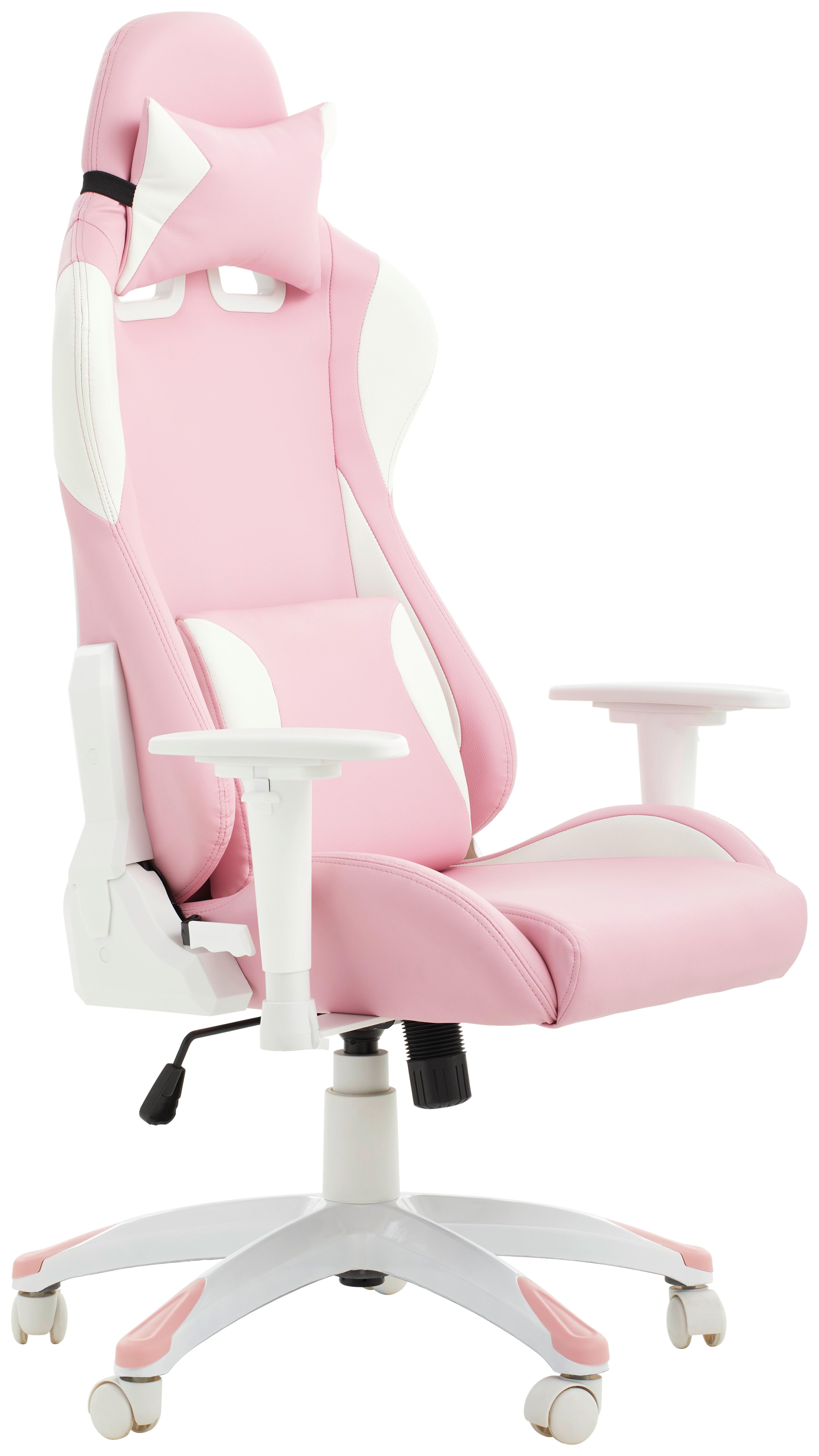 Gaming Stuhl Lady Racer mit Armstützen + Kissen Pink/Weiß - Pink/Weiß, LIFESTYLE, Kunststoff/Textil (66/126-134/59cm) - Livetastic