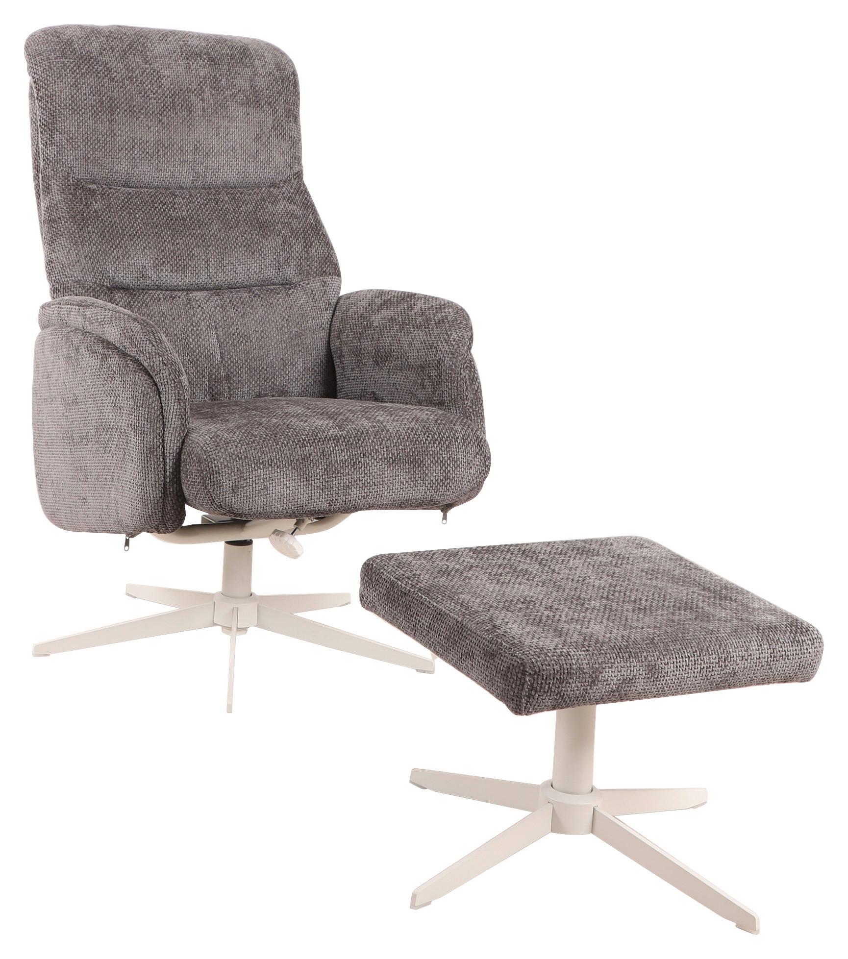 Relaxačné kreslo STAR, grafitová ženilka, s taburetom - biela/grafitová, Modern, kov/textil (72/107-95/86-110cm) - Mömax