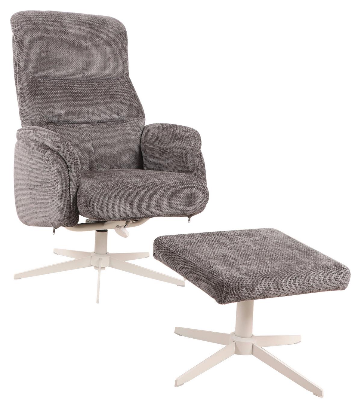 Relaxačné kreslo STAR, grafitová ženilka, s taburetom - biela/grafitová, Modern, kov/textil (72/107-95/86-110cm) - Mömax