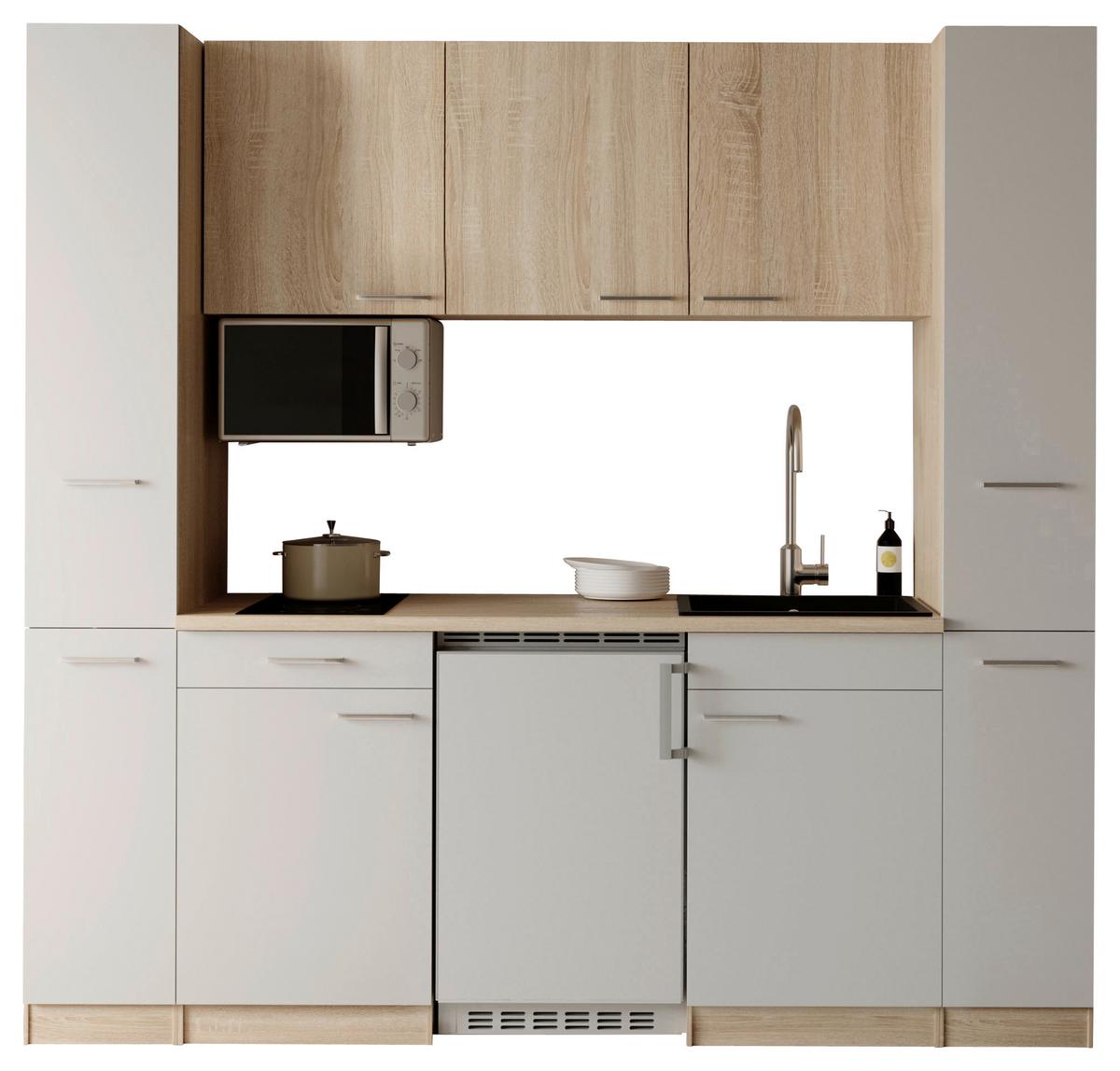 KÜCHENBLOCK Ingrid, Weiß B: 210 cm - Eichefarben/Weiß, Design, Holzwerkstoff (210cm) - Respekta
