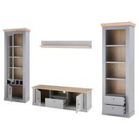 Wohnwand Chambord Hellgrau/Eichefarben B: 317cm - Eichefarben/Hellgrau, Design, Holzwerkstoff (317/201/44cm) - MID.YOU