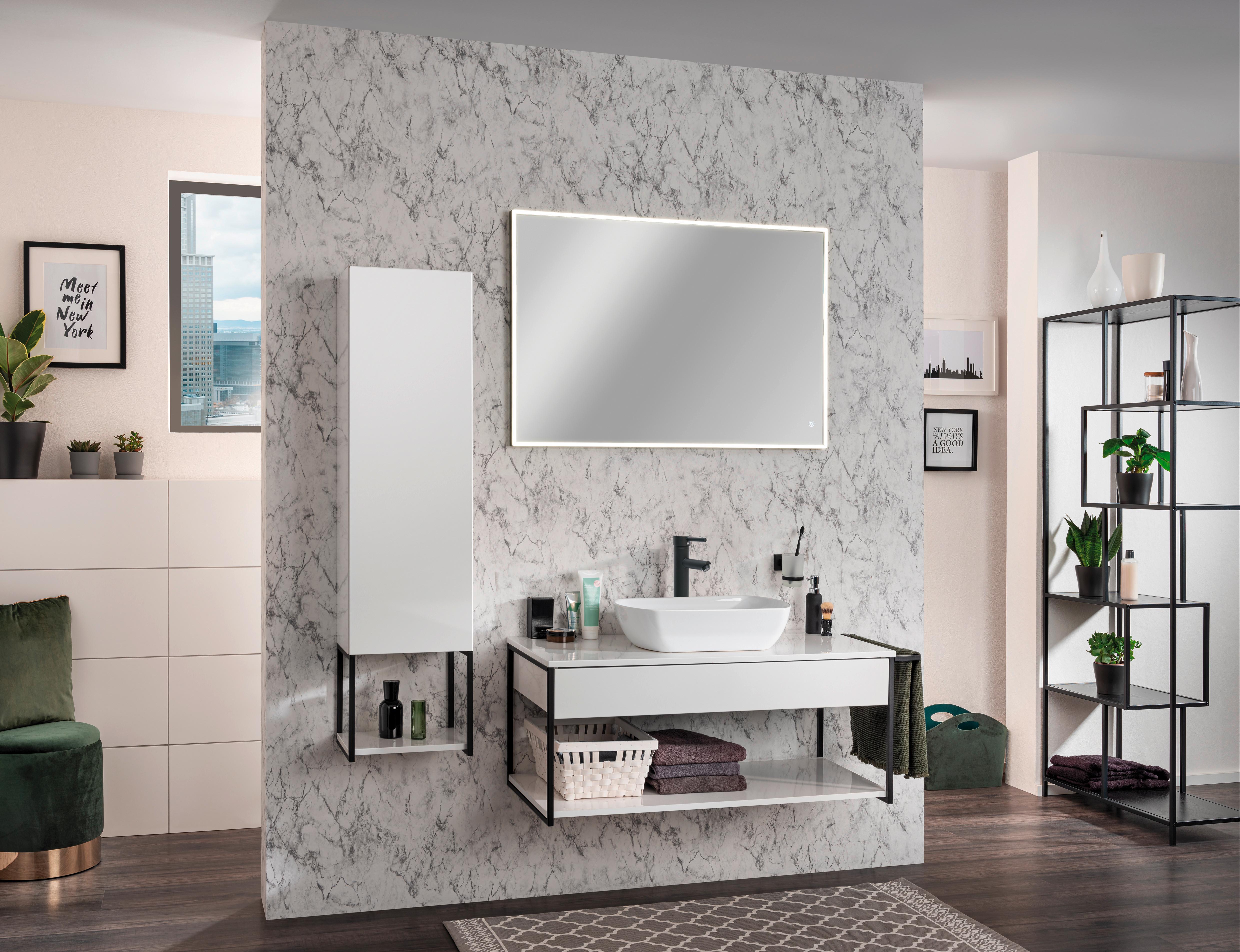 Waschtischunterschrank New York B: 107,5 cm Weiß - Schwarz/Weiß, MODERN, Holzwerkstoff/Metall (107,5/43,5/47,5cm) - MID.YOU