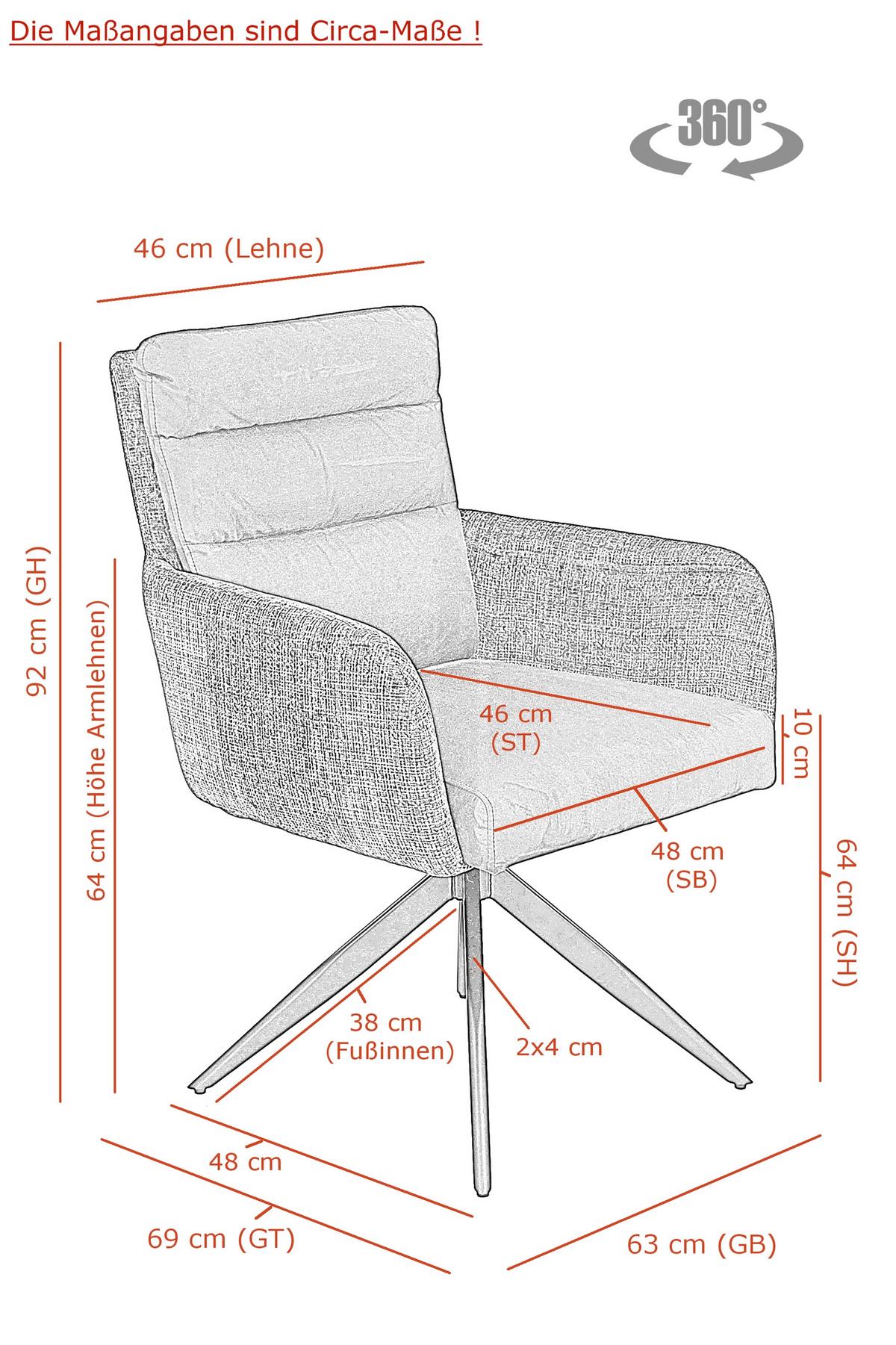 Armlehnstuhl-set Leandra S 2er-Set - Anthrazit/Schwarz, MODERN, Textil/Metall (63/92/69cm) - MID.YOU