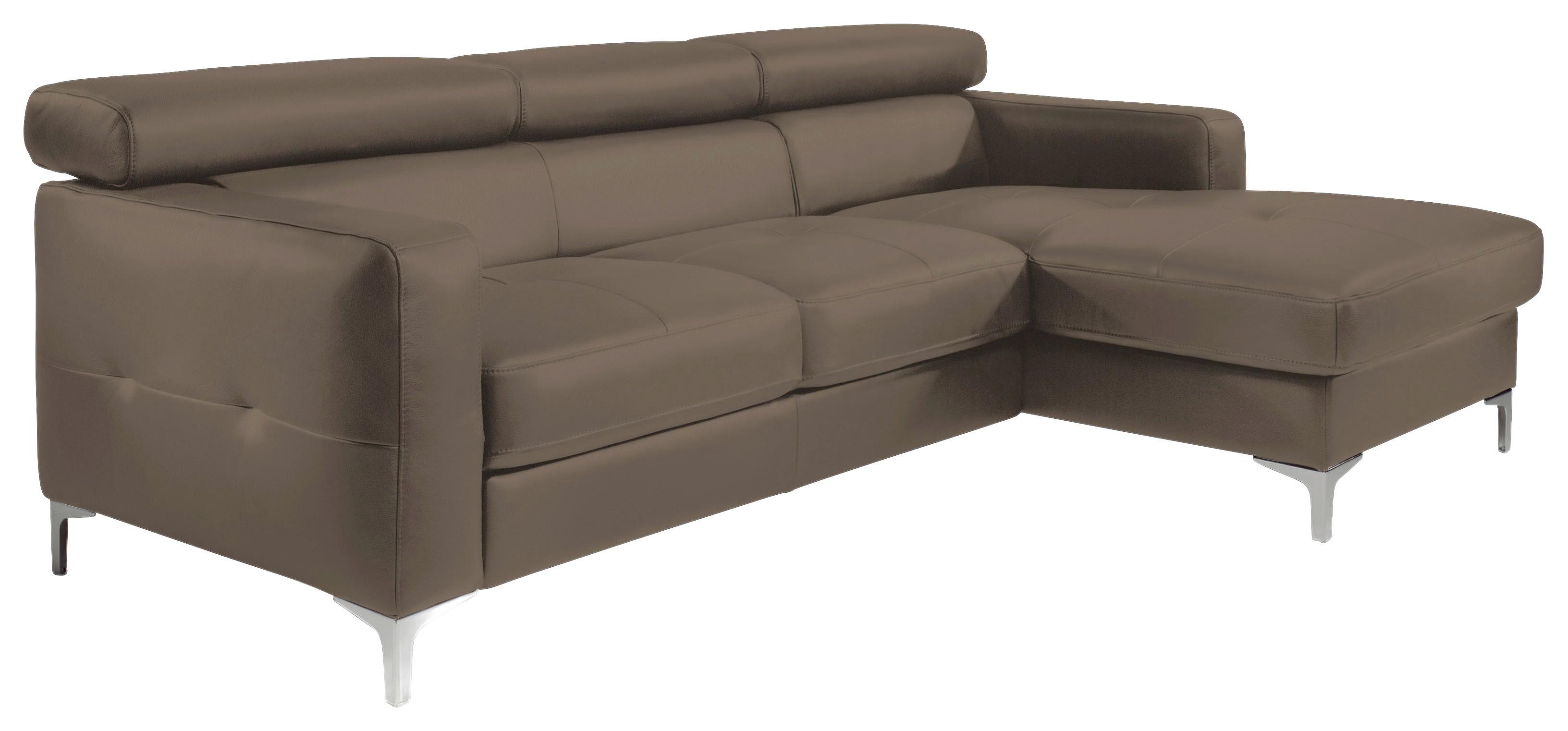 Ecksofa Sammy Braun Leder - Chromfarben/Graubraun, Design, Leder (226/169cm) - Livetastic
