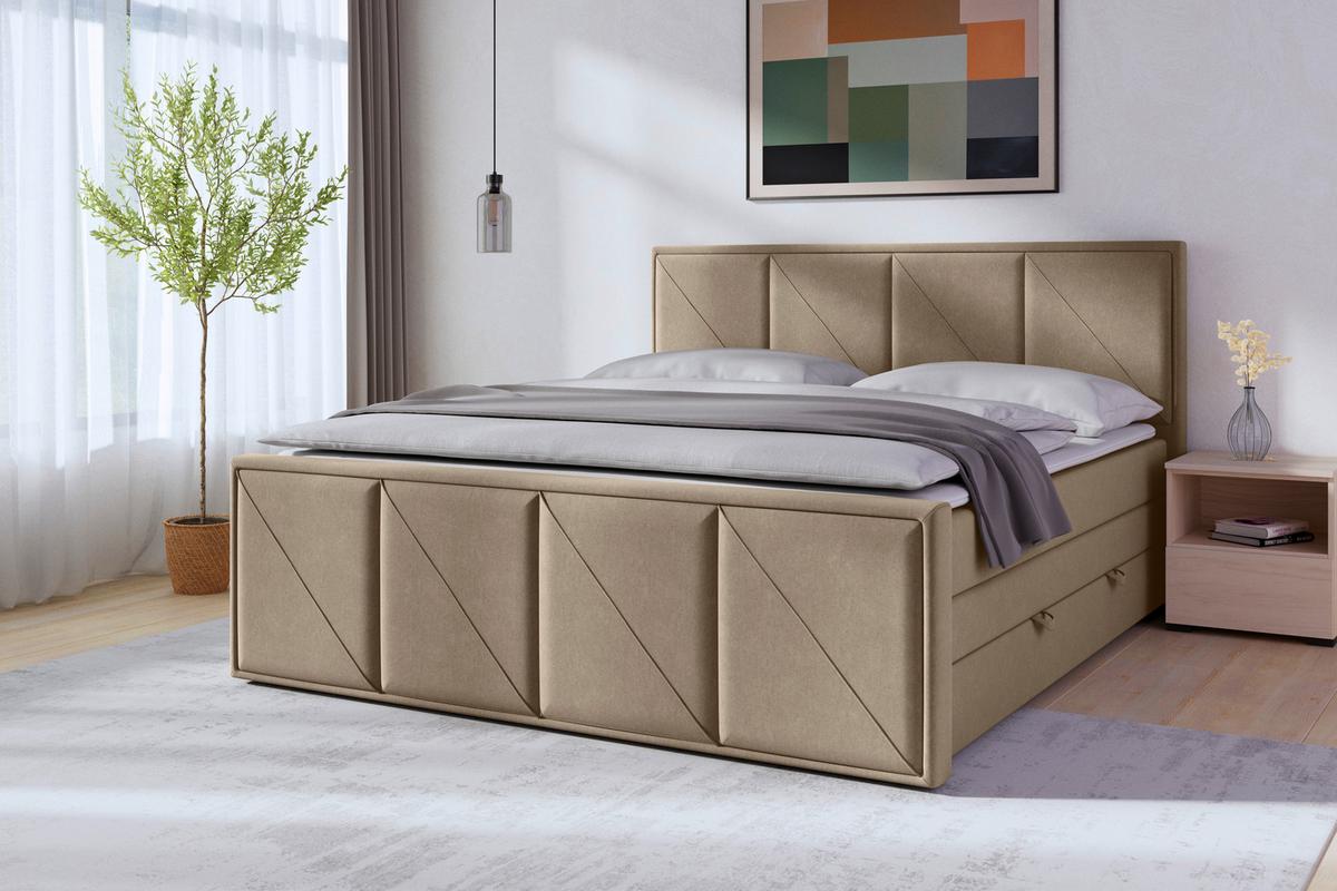 Boxspringbett Mit Bettkasten Oslo 180x200 Cm Beige - Beige/Schwarz, MODERN, Holz/Kunststoff (180/200cm) - MID.YOU