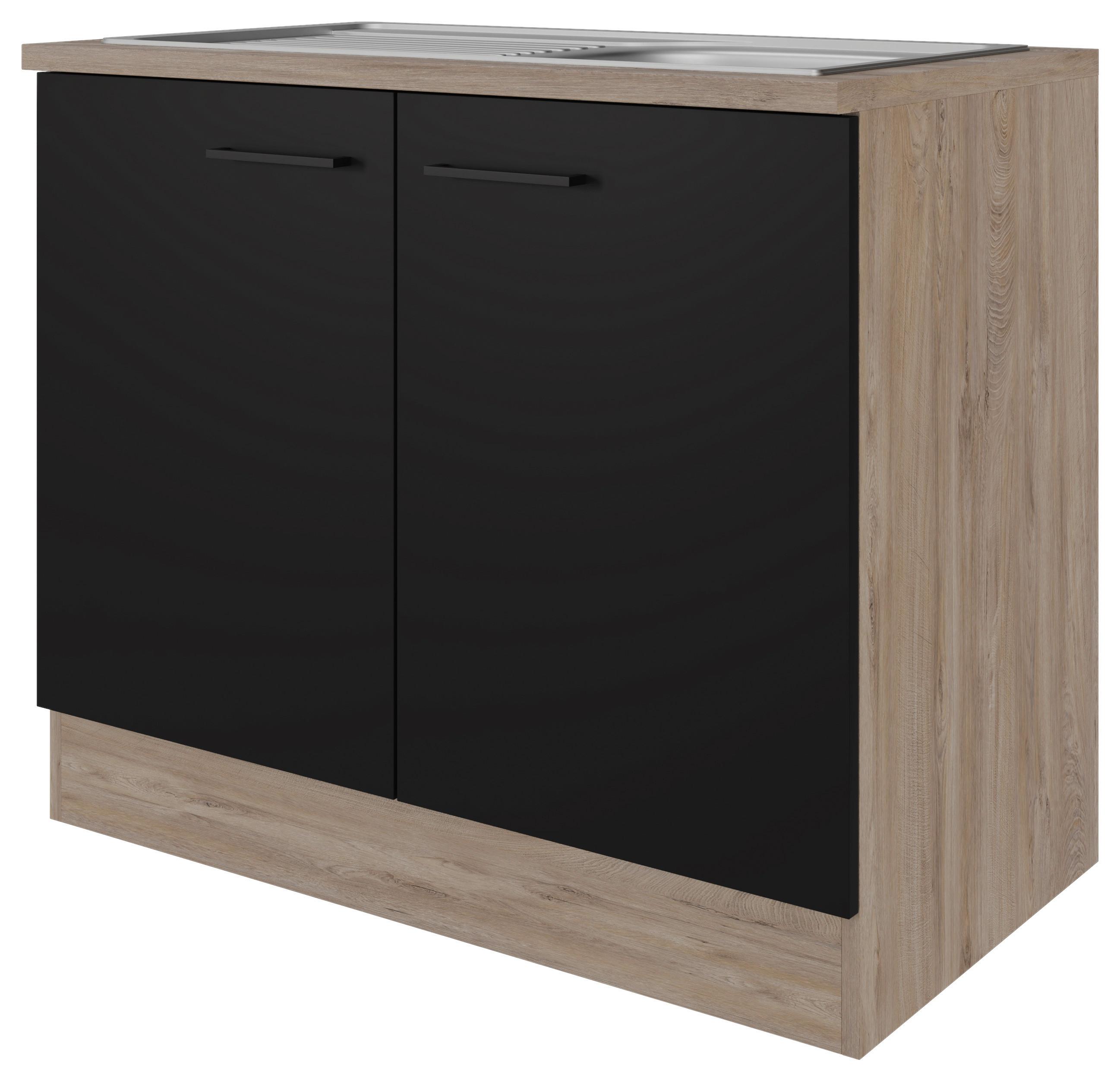 Dřezová skříňka CAPRI CAPRI DSPU 100 ES - barvy dubu/černá, Konvenční, kov/kompozitní dřevo (100/85/57cm) - FlexWell