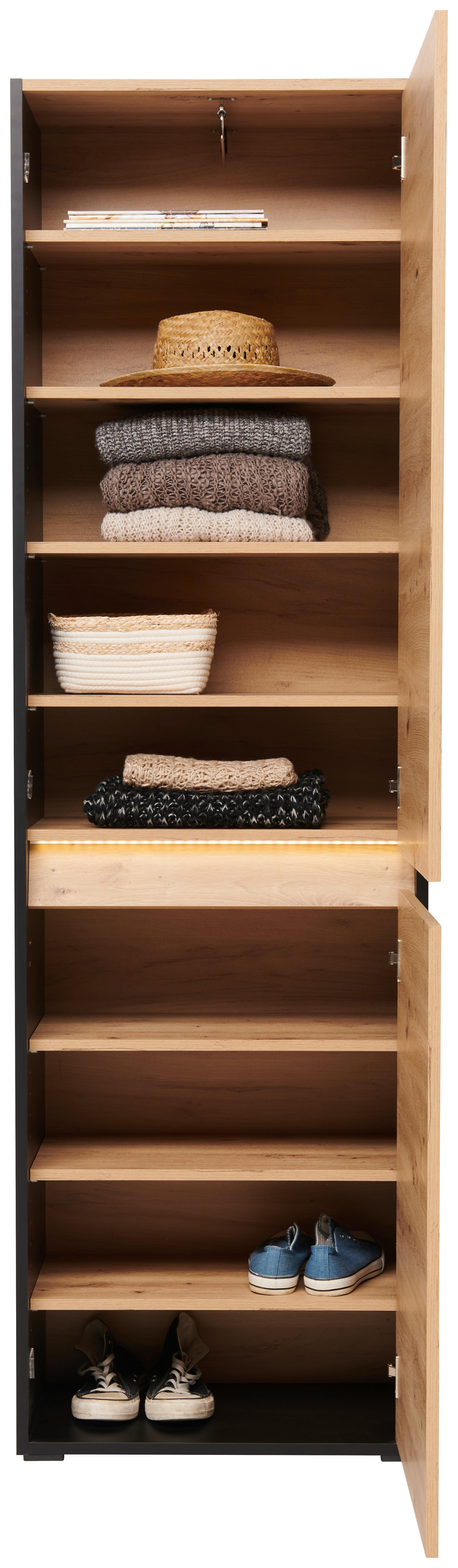 Garderobenschrank Welcome Schwarz/Eiche Dekor B: 60,4 cm - MODERN, Holzwerkstoff (60,4/200,7/38cm)