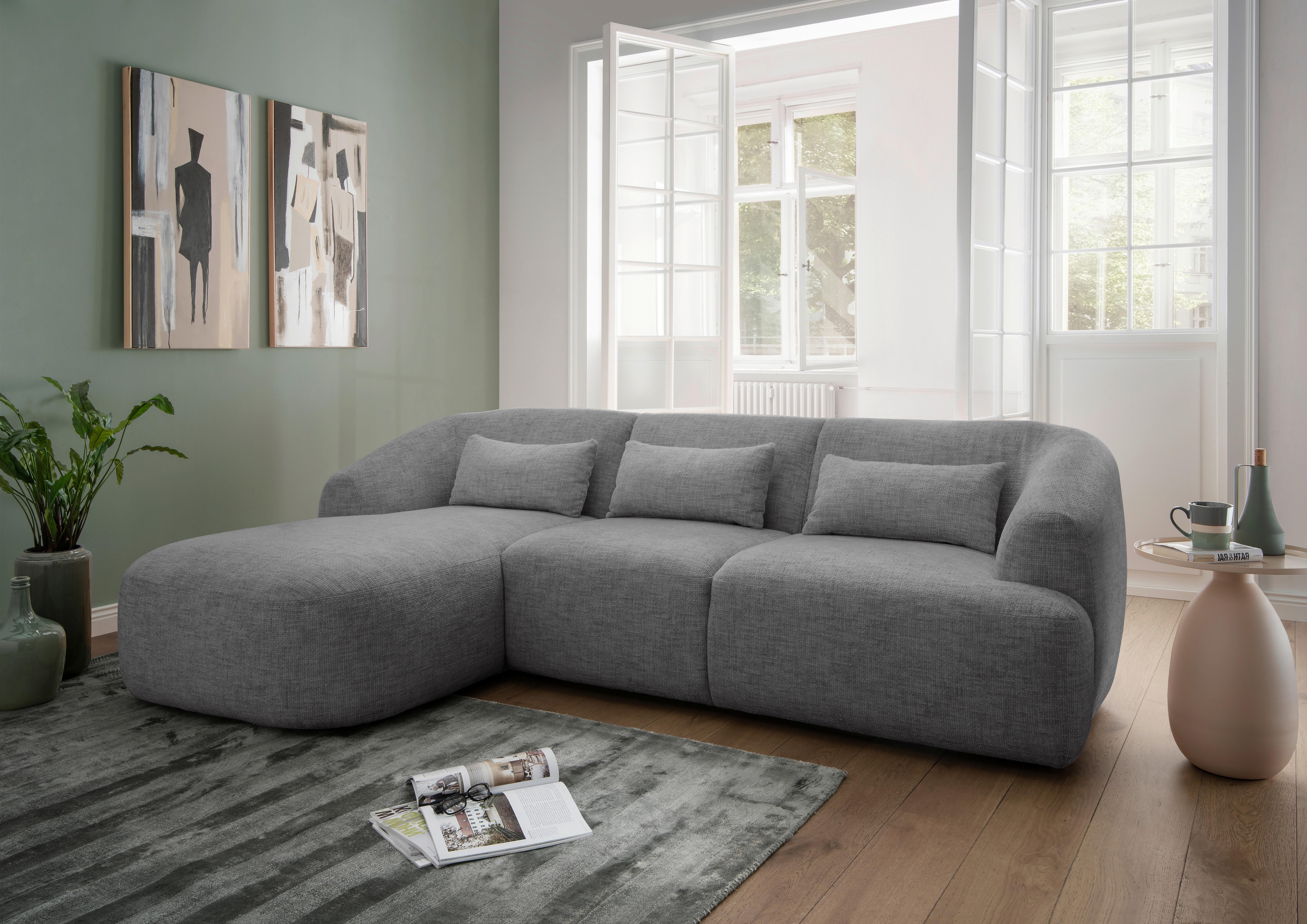 Ecksofa Caponi Silberfarben S: 160x256 Cm - Silberfarben/Schwarz, MODERN, Textil (160/256cm) - Livetastic