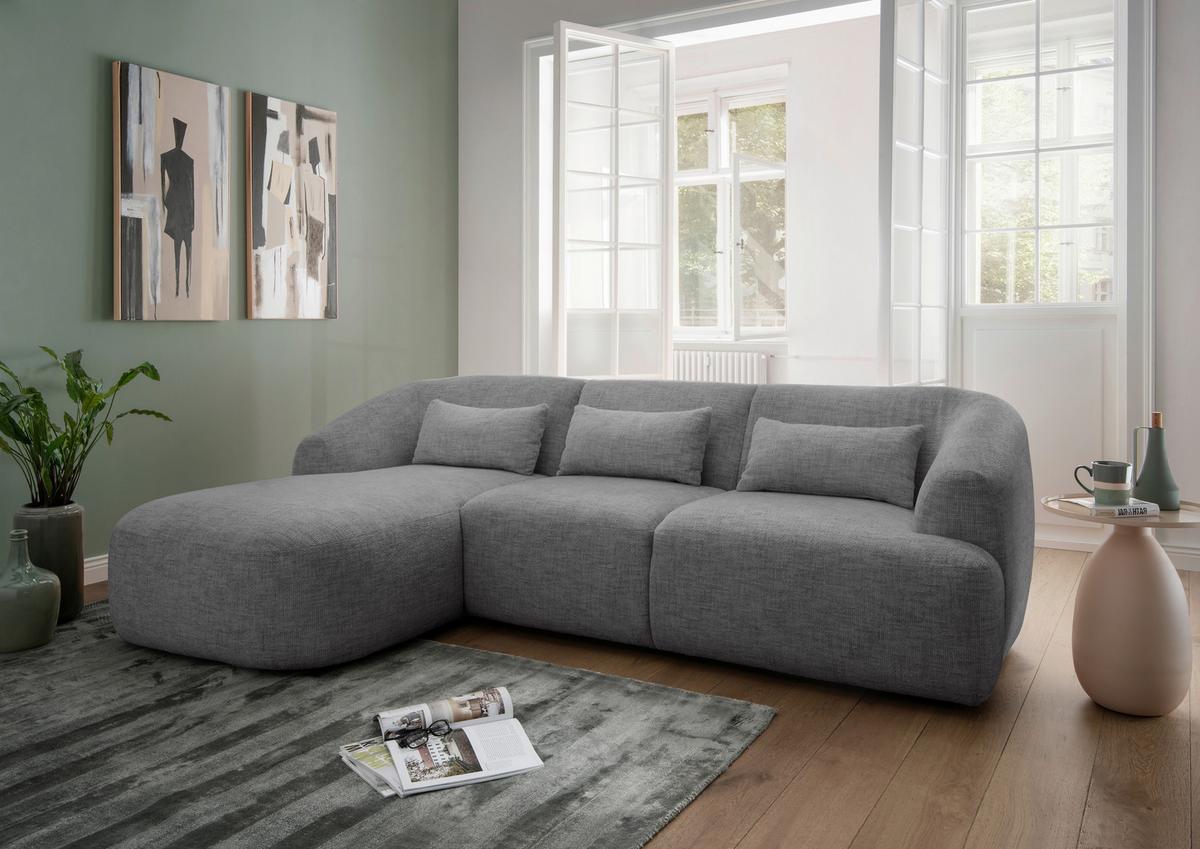 Ecksofa Caponi Silberfarben S: 160x256 Cm - Silberfarben/Schwarz, MODERN, Textil (160/256cm) - Livetastic