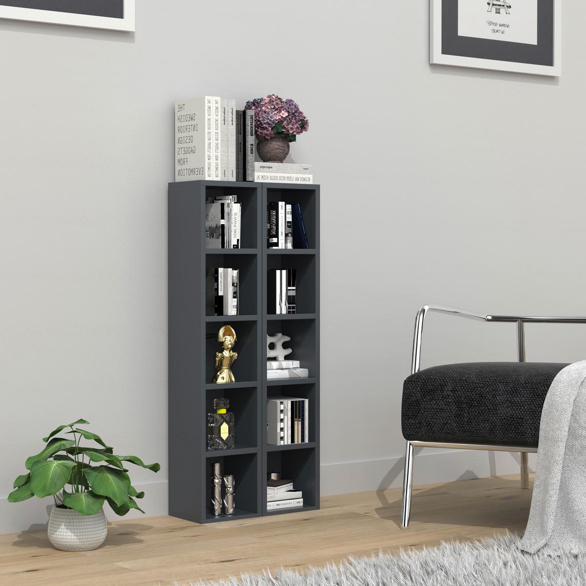 CD-Regal Megosa Anthrazit B: 40 cm - Anthrazit, Design, Holzwerkstoff (40/94/17cm) - MID.YOU