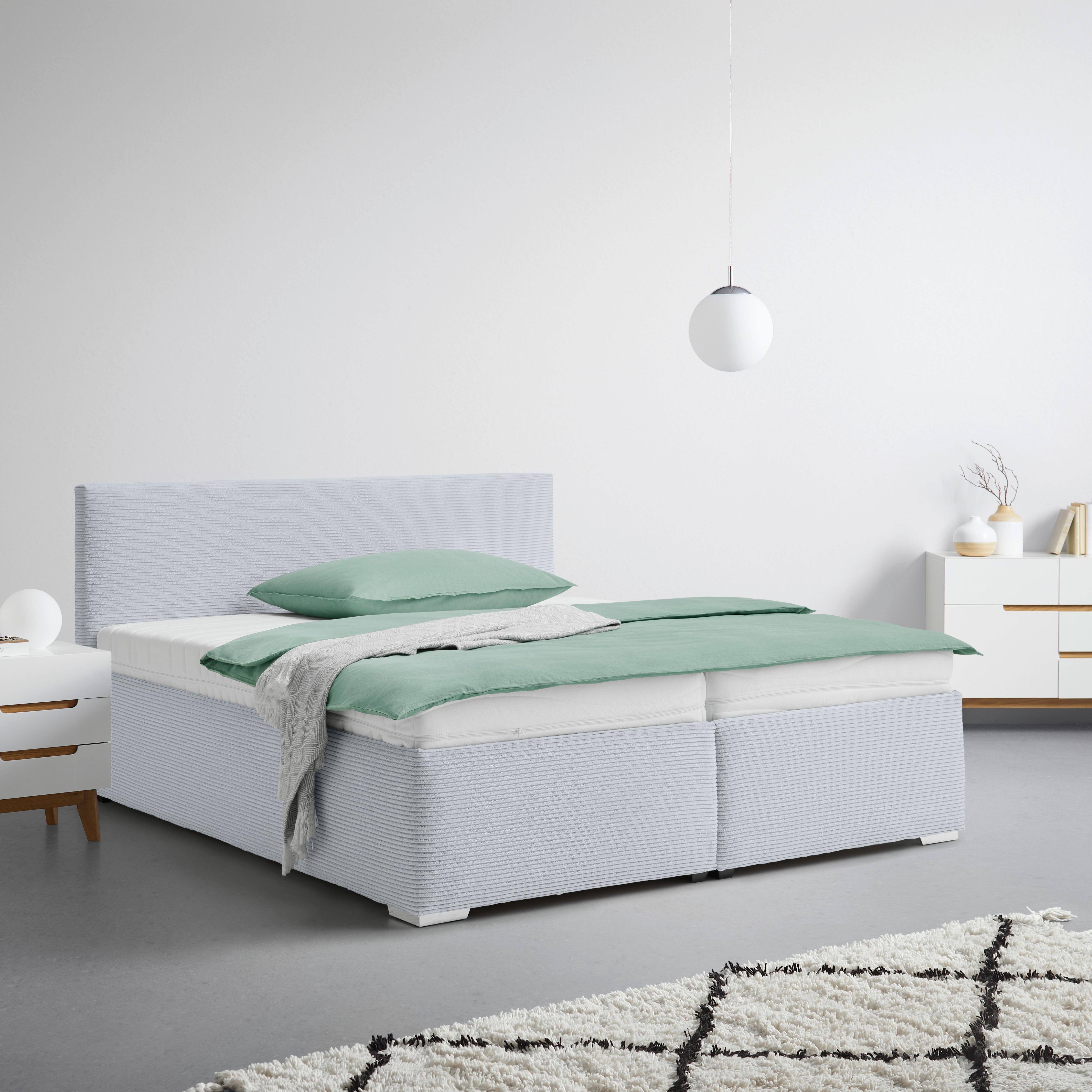 Čalúnená posteľ LESIA 160x200cm, poťah sivomodrý - sivomodrá/biela, Konventionell, kompozitné drevo/textil (160/200cm)