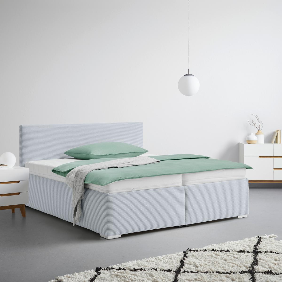 Čalúnená posteľ LESIA 180x200cm, poťah sivomodrý - sivomodrá/biela, Konventionell, kompozitné drevo/textil (180/200cm)