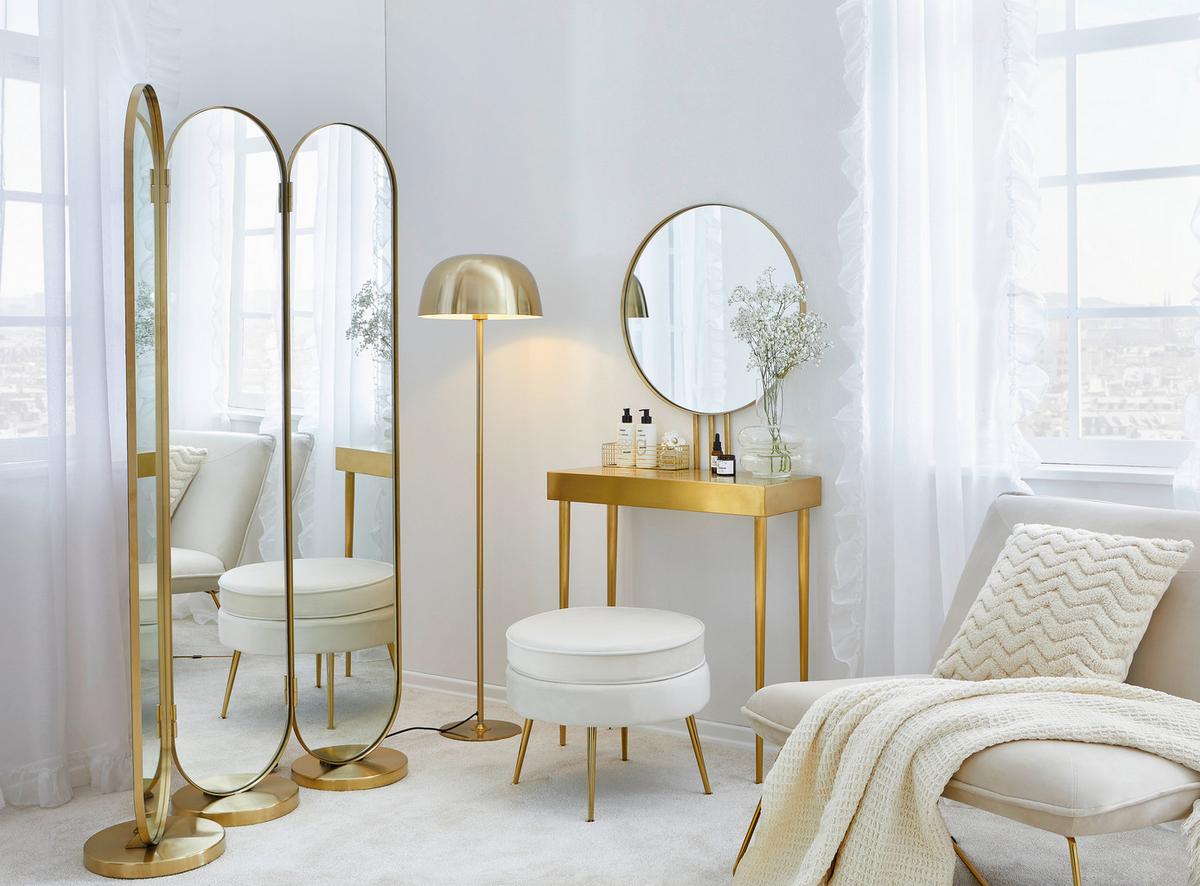 Paravent Curve / Swing -Trend- - Goldfarben, Trend, Glas/Metall (106/166/31cm) - Kare-Design