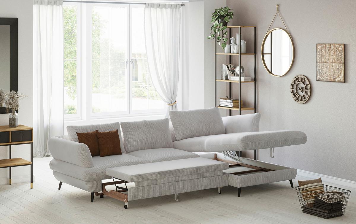 Ecksofa Balou, Naturfarben S:281x181cm - Schwarz/Naturfarben, Design, Textil (281/181cm) - Livetastic