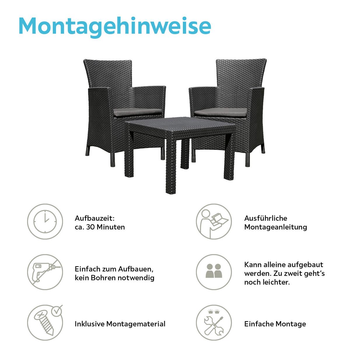 Balkonmöbel Set Rosario Aus Polyrattan Mit Kissen - Hellgrau/Graphitfarben, MODERN, Kunststoff - Keter