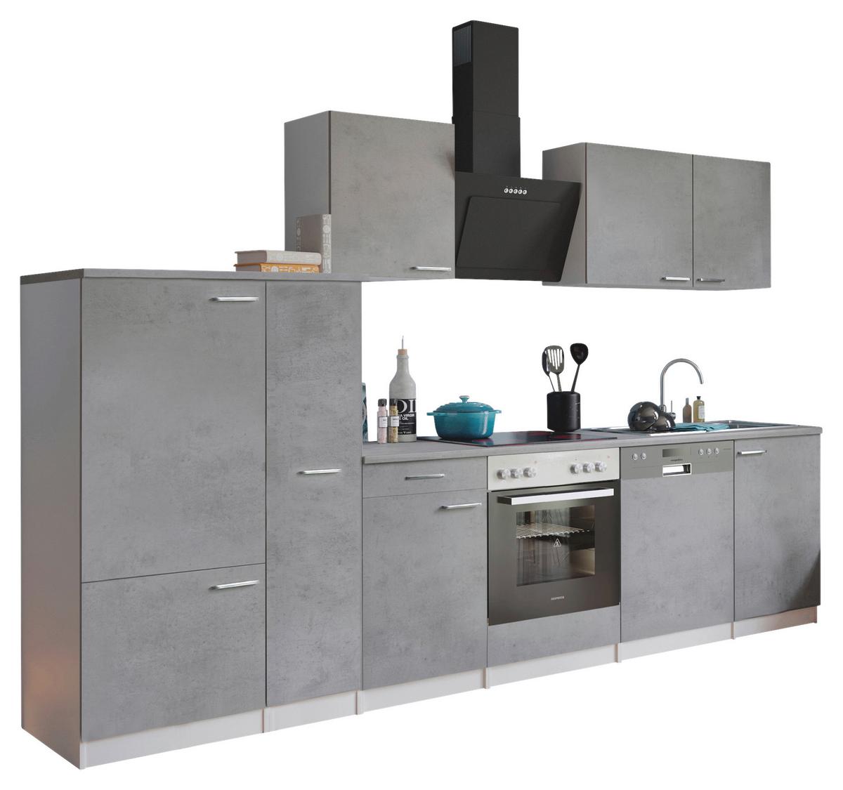 Küchenblock Malia B: 310 cm Grau, mit Geräte - Weiß/Grau, Basics, Holzwerkstoff (310cm) - Respekta