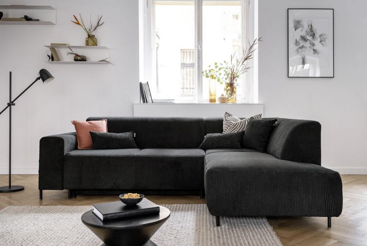 Ecksofa Cuddly Mia Dunkelgrau S: 250x192 cm - Dunkelgrau/Schwarz, Textil (250/192cm) - MID.YOU