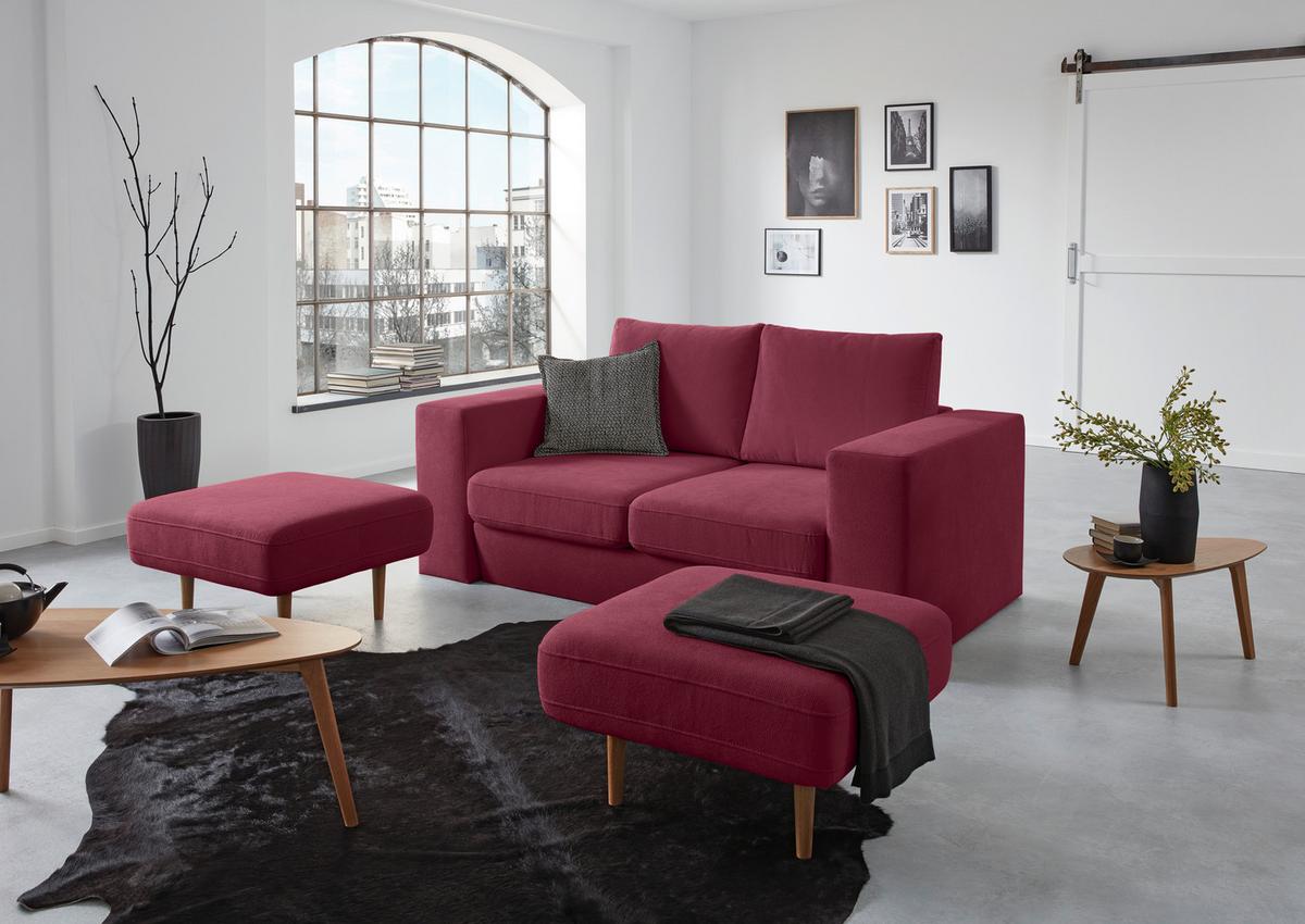 4-Sitzer-Sofa Looks Rot/Beere - Eichefarben/Beere, Design, Textil (252/96/107cm) - LOOKS by W.Joop