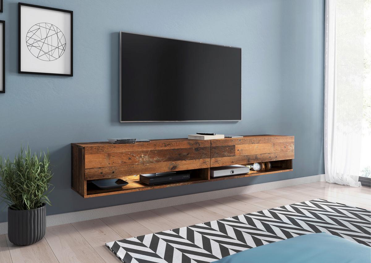 Nízka komoda s LED, starobylý dub - sivá/starobylý dub, Lifestyle, kompozitné drevo/plast (180/30/32cm) - P & B