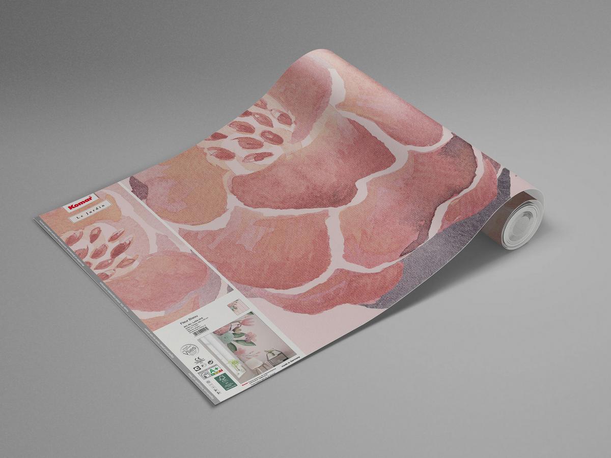 Vliestapete Fleur Bisou - Rosa/Weiß, Basics (200/250cm) - Komar