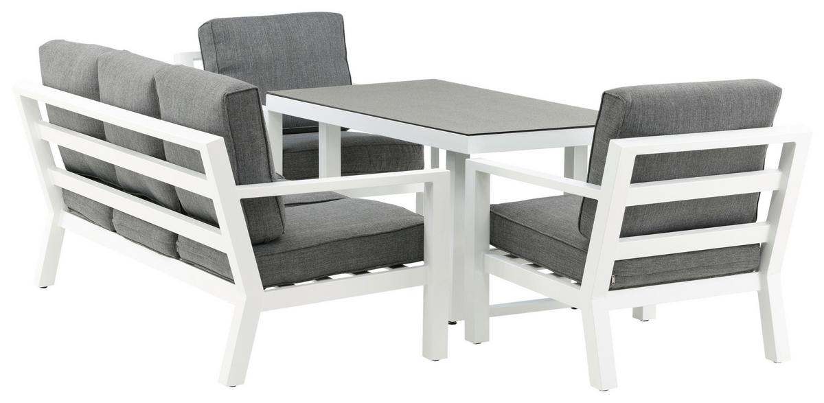 Loungegarnitur 4-tlg Barcelona Metall Mit Kissen - Weiß/Grau, Basics, Textil/Metall - Gardenson