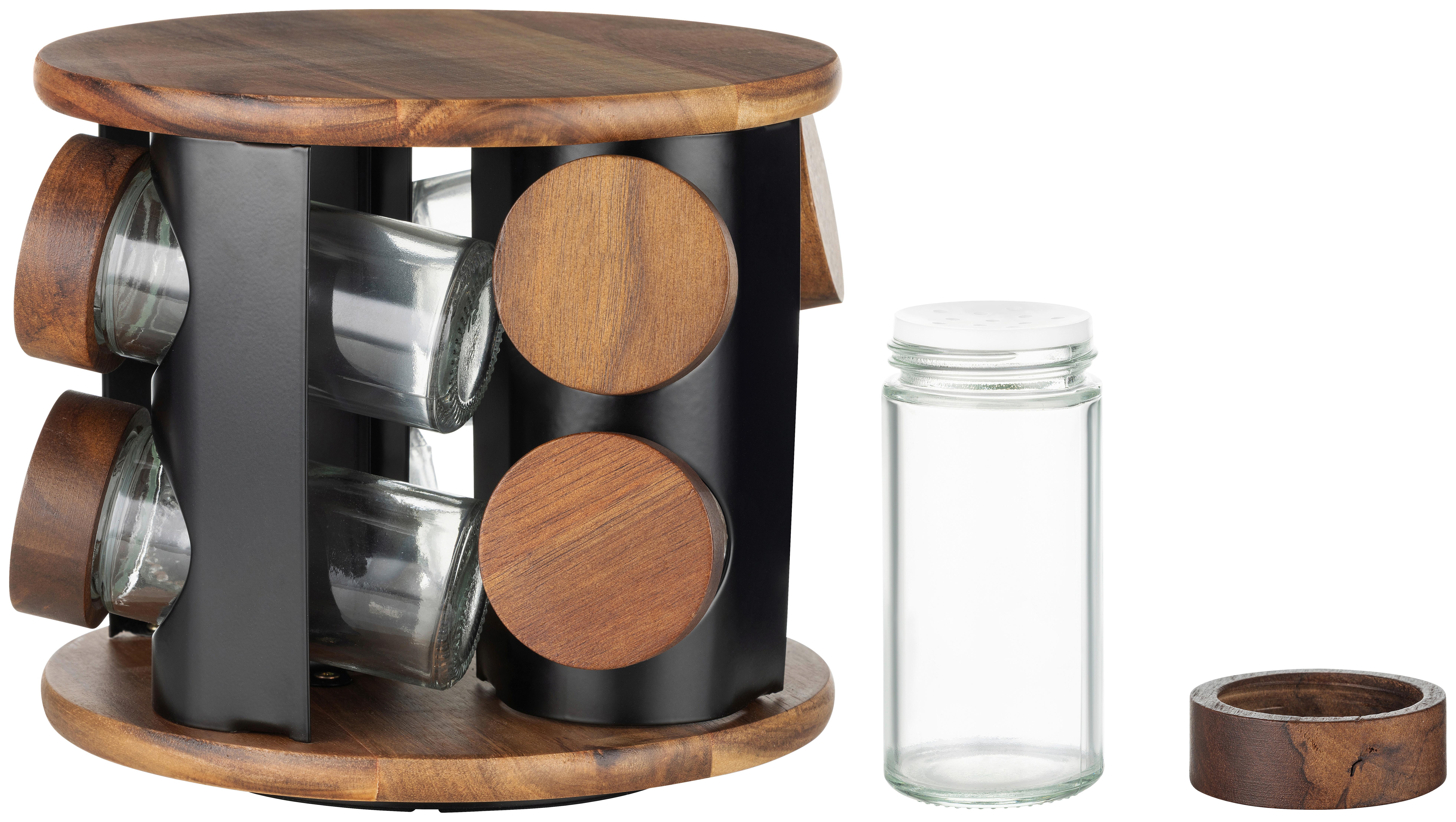 Gewürzregal Ralf - Klar/Schwarz, KONVENTIONELL, Glas/Holz (18/16cm) - James Wood