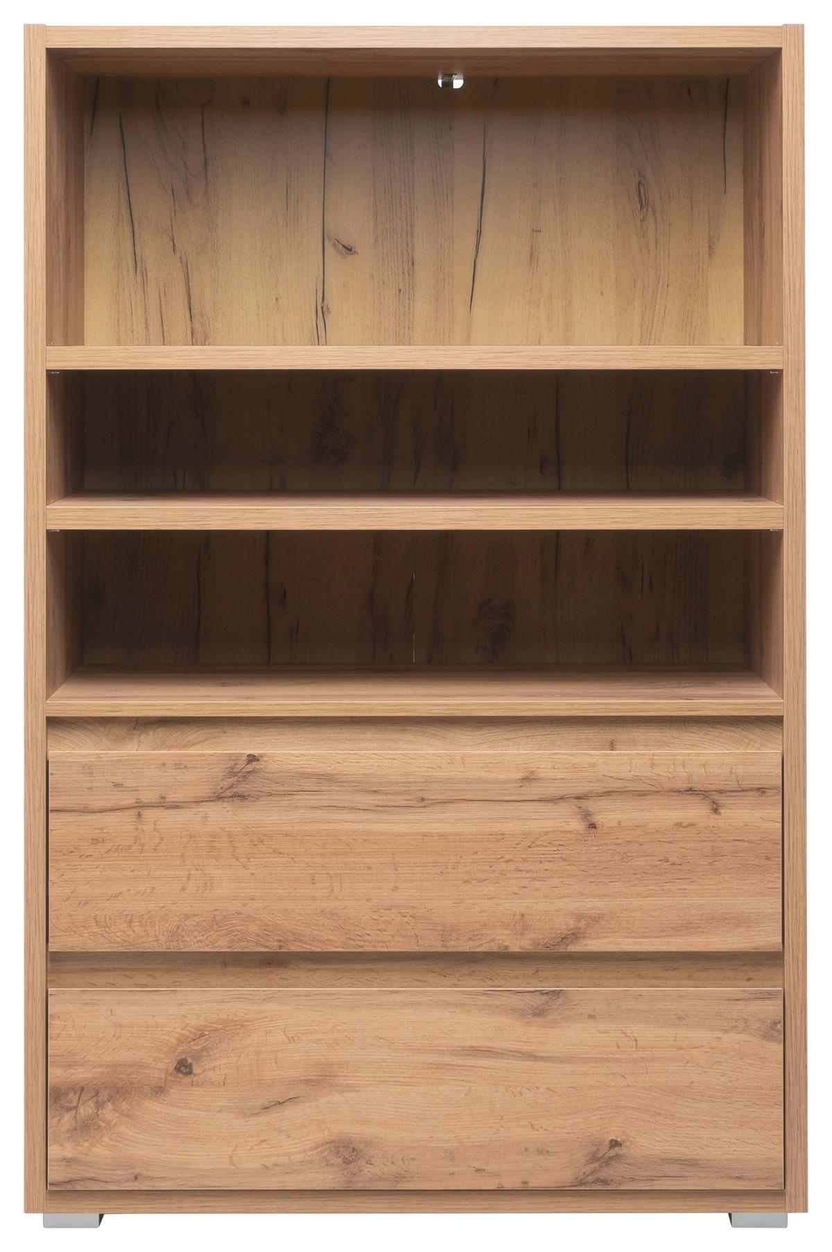 Regal mit Laden Image B: 85 cm Eiche Dekor - Eichefarben/Silberfarben, KONVENTIONELL, Holzwerkstoff (85/131/37cm) - MID.YOU