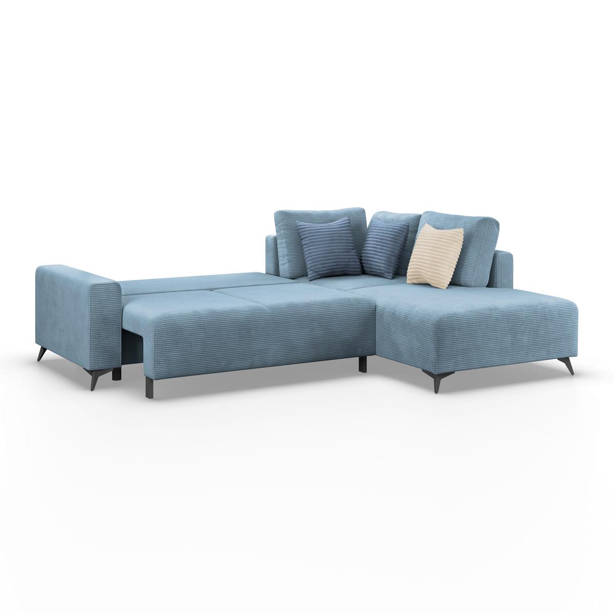 Ecksofa Mit Schlaffunktion Lincoln Blau Cord 270x212 Cm - Blau/Schwarz, MODERN, Textil (270/212cm)
