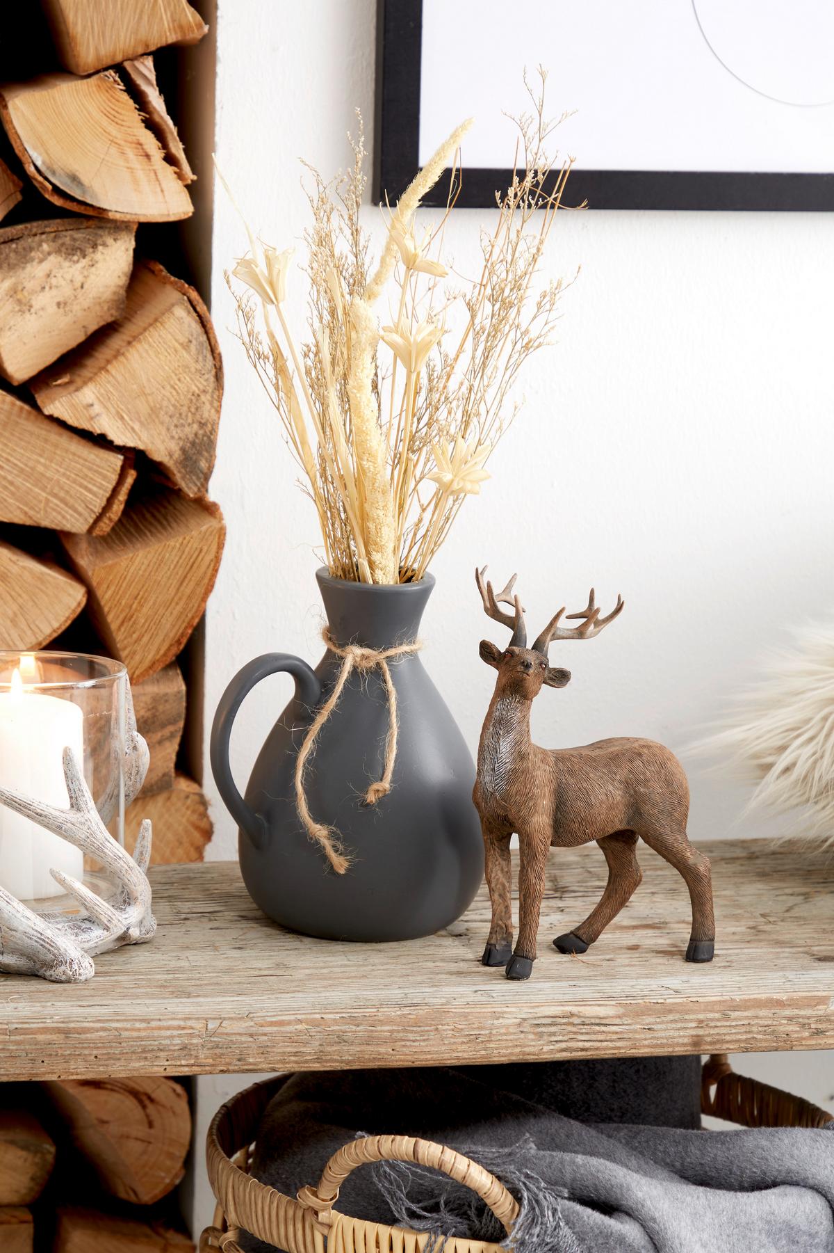 Weihnachtsdeko Hirsch Kunststoff Stehend H: 18 Cm - Dunkelbraun, Basics, Kunststoff (13/9,5/18cm) - Ondega