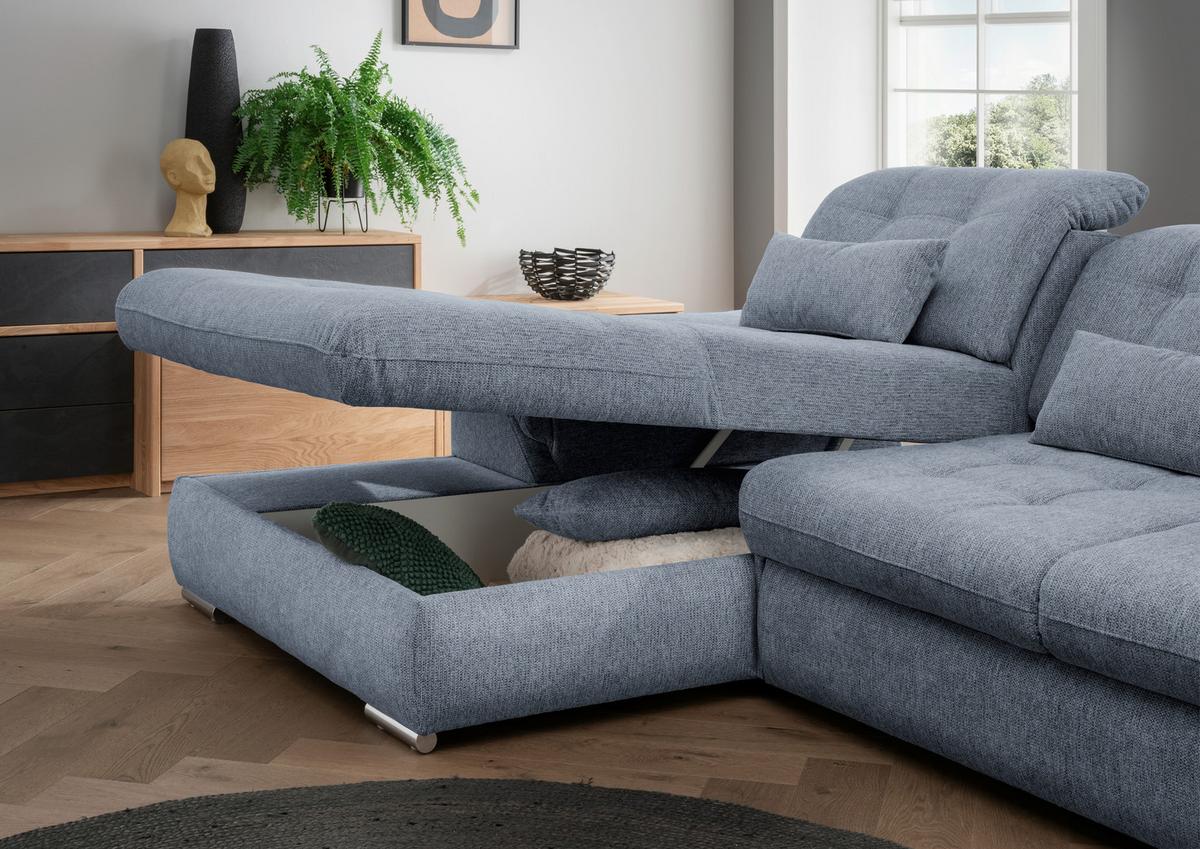 Ecksofa Mit Bettkasten Rigatti Hellblau S: 184x314 Cm - Chromfarben/Anthrazit, MODERN, Textil (184/314cm) - Livetastic