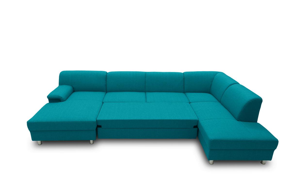 Wohnlandschaft Jamie Mit Schlaffunktion Petrol - Chromfarben/Petrol, KONVENTIONELL, Textil (150/308/195cm) - MID.YOU