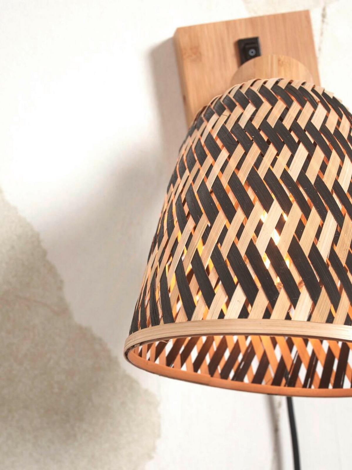 Wandleuchte Java/W/N/15/Bn - Schwarz/Naturfarben, Trend (15/15/22cm) - Good & Mojo