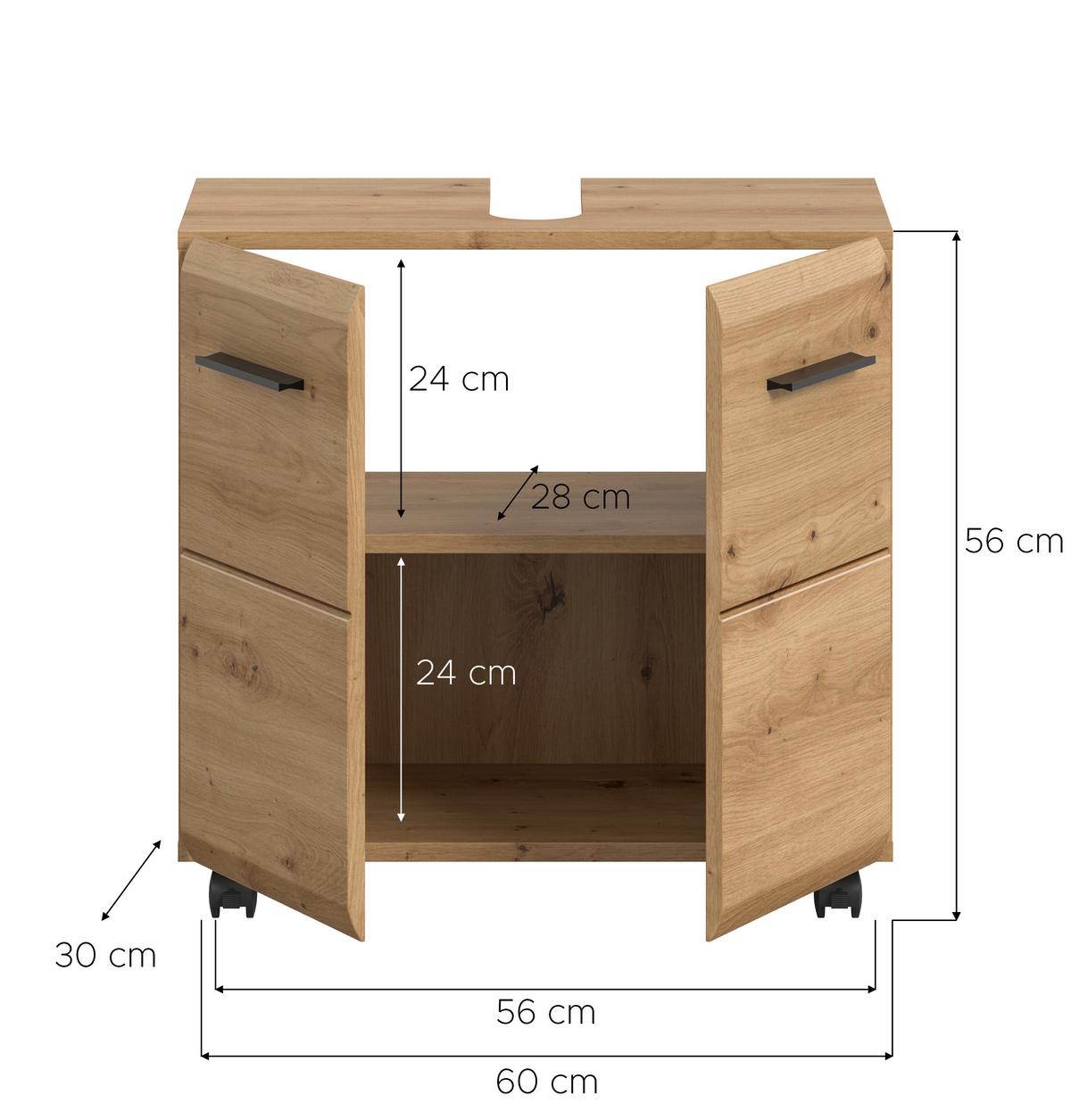 WASCHBECKENUNTERSCHRANK Ice Eiche Dekor B: 60cm - Schwarz/Eiche Artisan, Trend, Holzwerkstoff (60/58/30cm) - MID.YOU