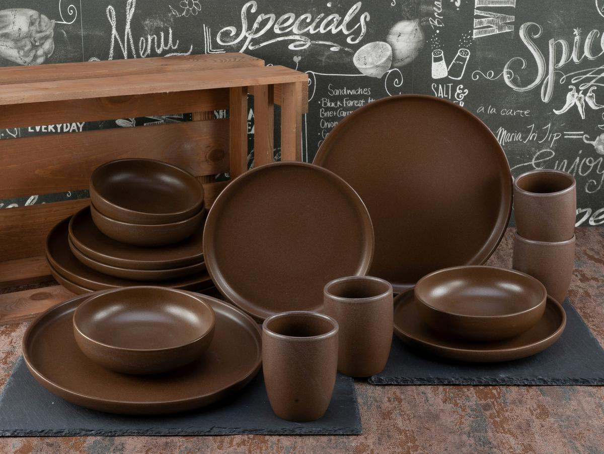 Kombiservice Uno Braun Keramik 4 Personen Geschirr Set - Braun, Trend, Keramik (43/40/37cm) - Creatable