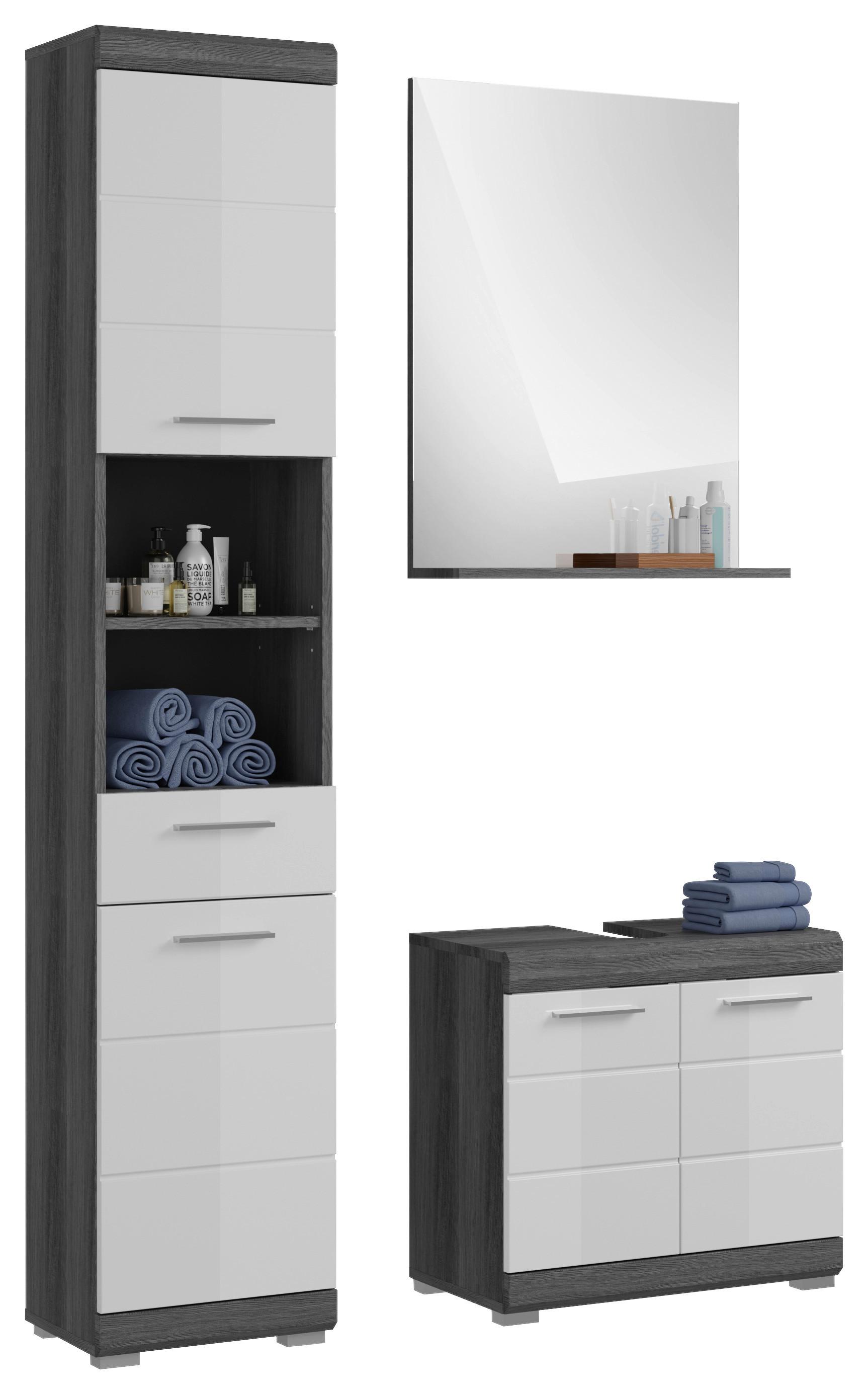 Badmöbel-Set 3-Tlg. Scout B: 97 cm Weiß/Anthrazit Dekor - Weiß Hochglanz/Anthrazit, MODERN, Holzwerkstoff/Kunststoff (97cm) - MID.YOU