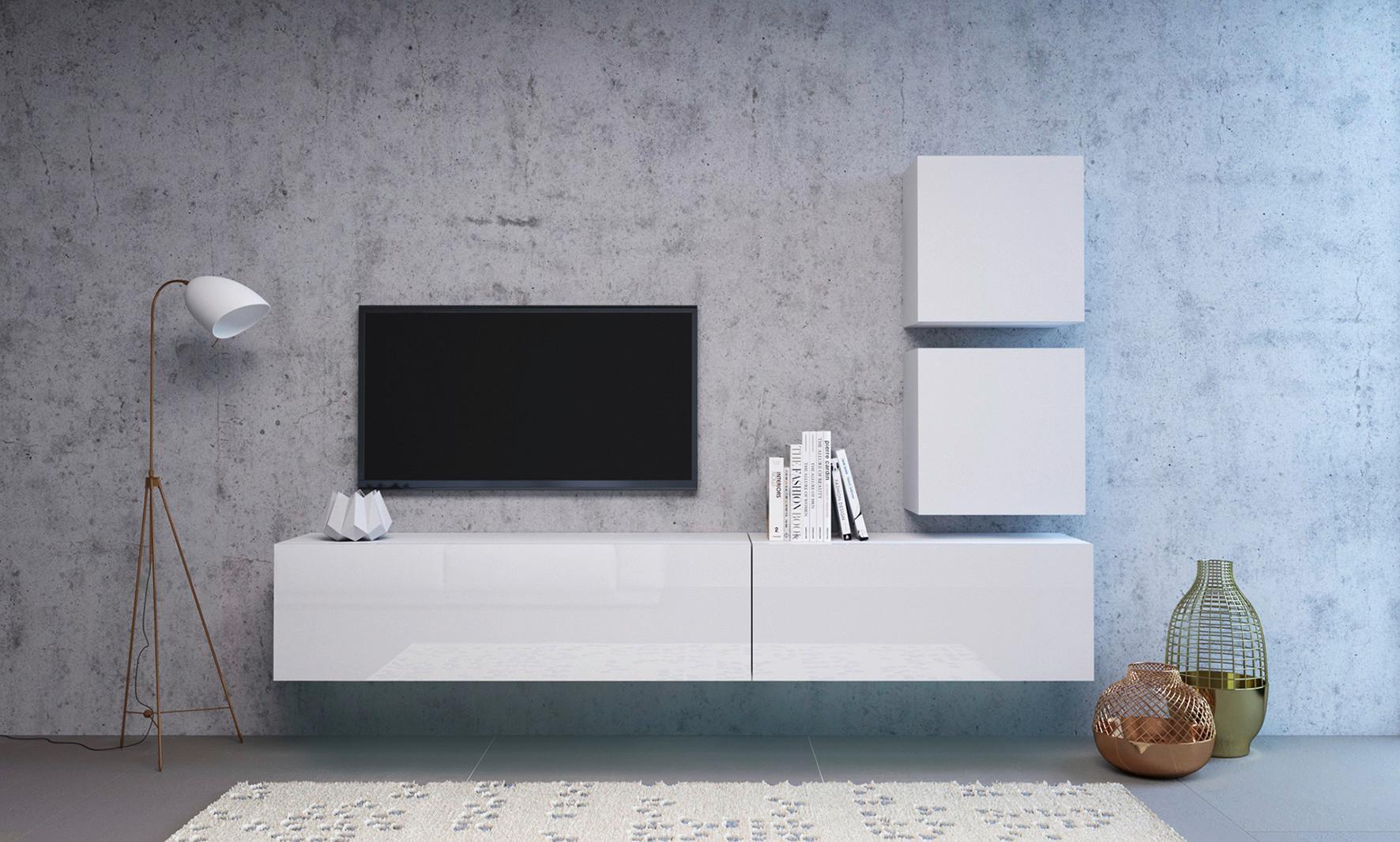 Vitrine Wandschrank Vivien 05 - Weiß Hochglanz/Weiß, Design, Holzwerkstoff (50/50/30cm) - Livetastic